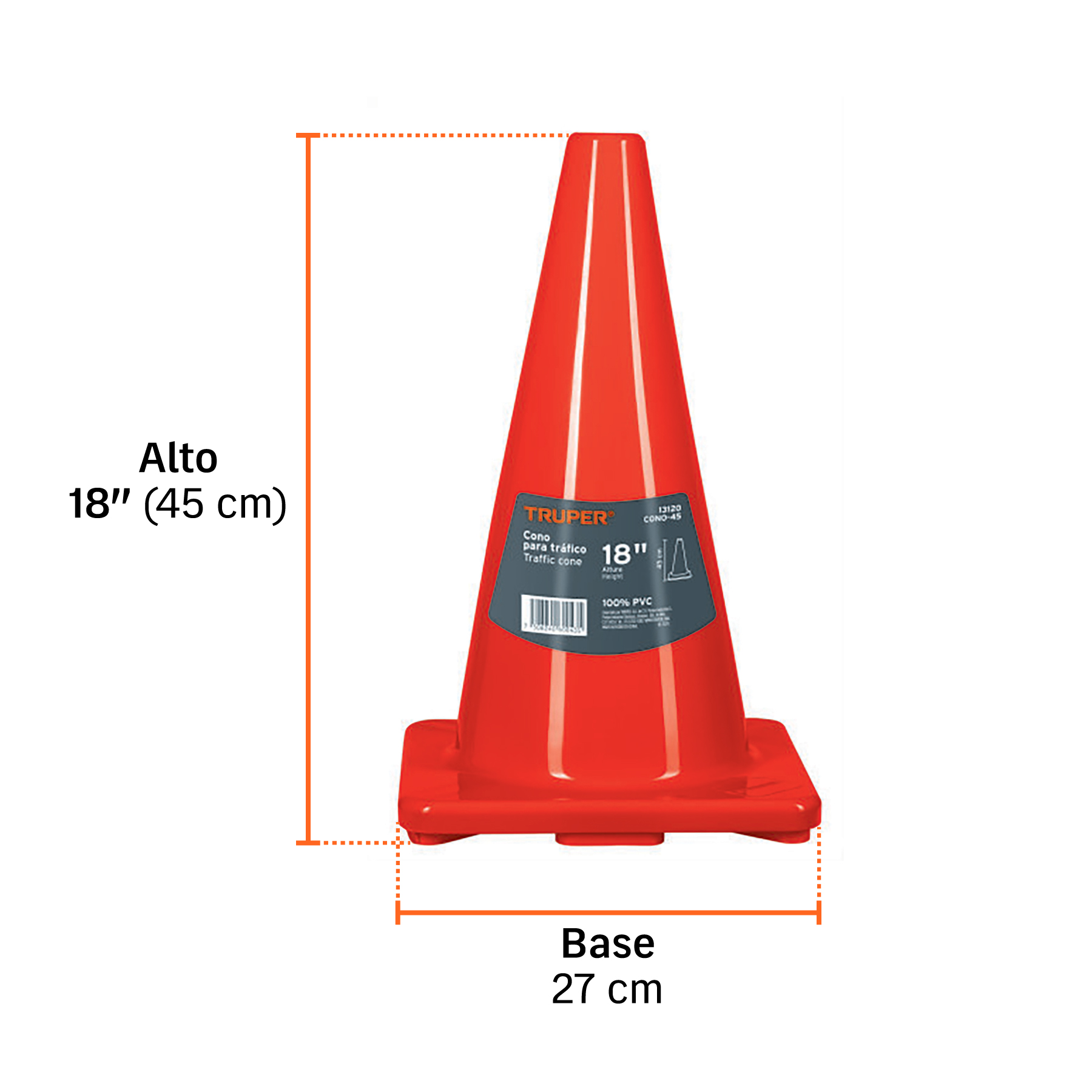 Cono de precaución de 45 cm de PVC, TRUPER TRUPER