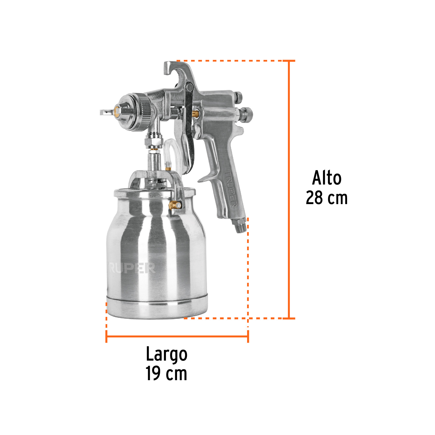 Pistola p/pintar succión HVHP vaso alum, 1.8mm, 2 vál TRUPER TRUPER