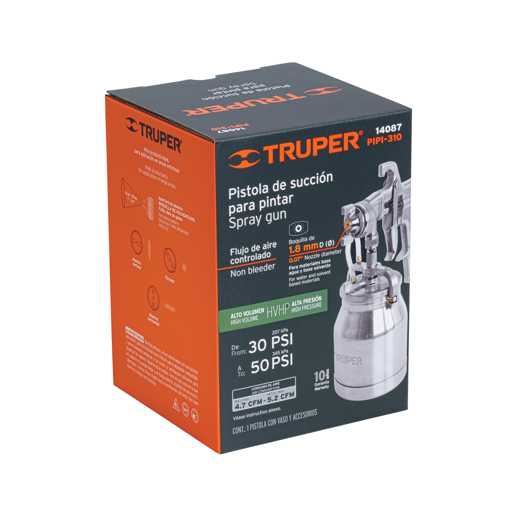 Pistola p/pintar succión HVHP vaso alum, 1.8mm, 2 vál TRUPER TRUPER