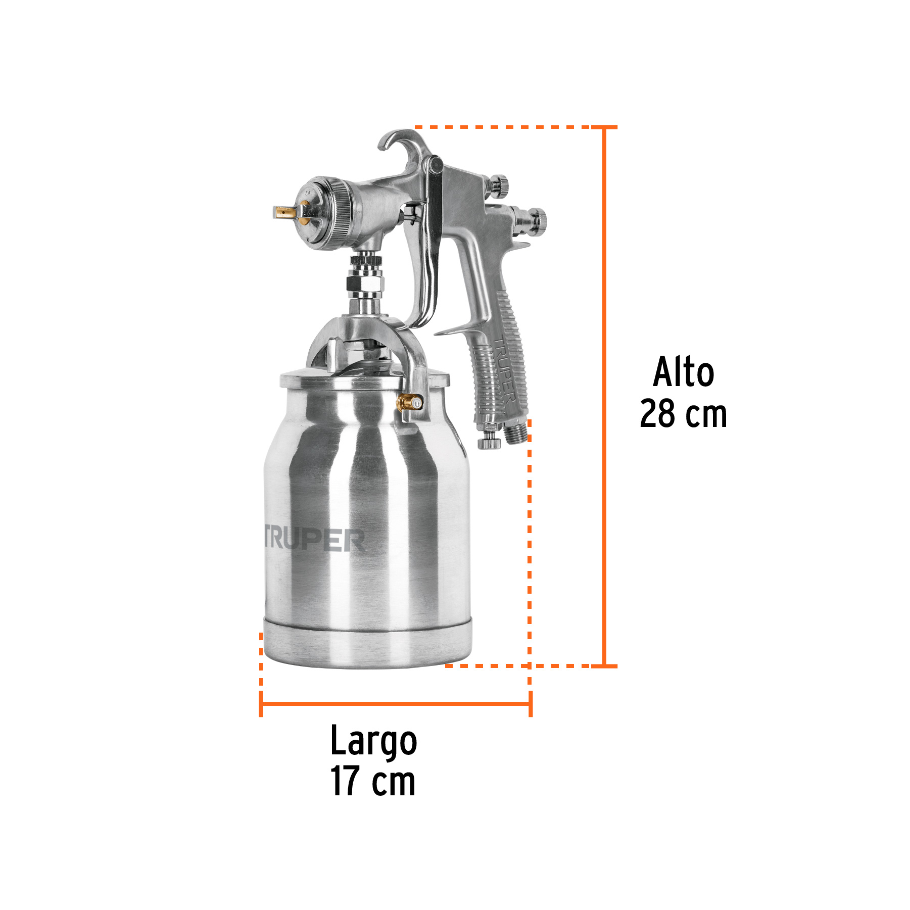 Pistola p/pintar succión HVLP vaso aluminio, 1.4 mm, TRUPER TRUPER