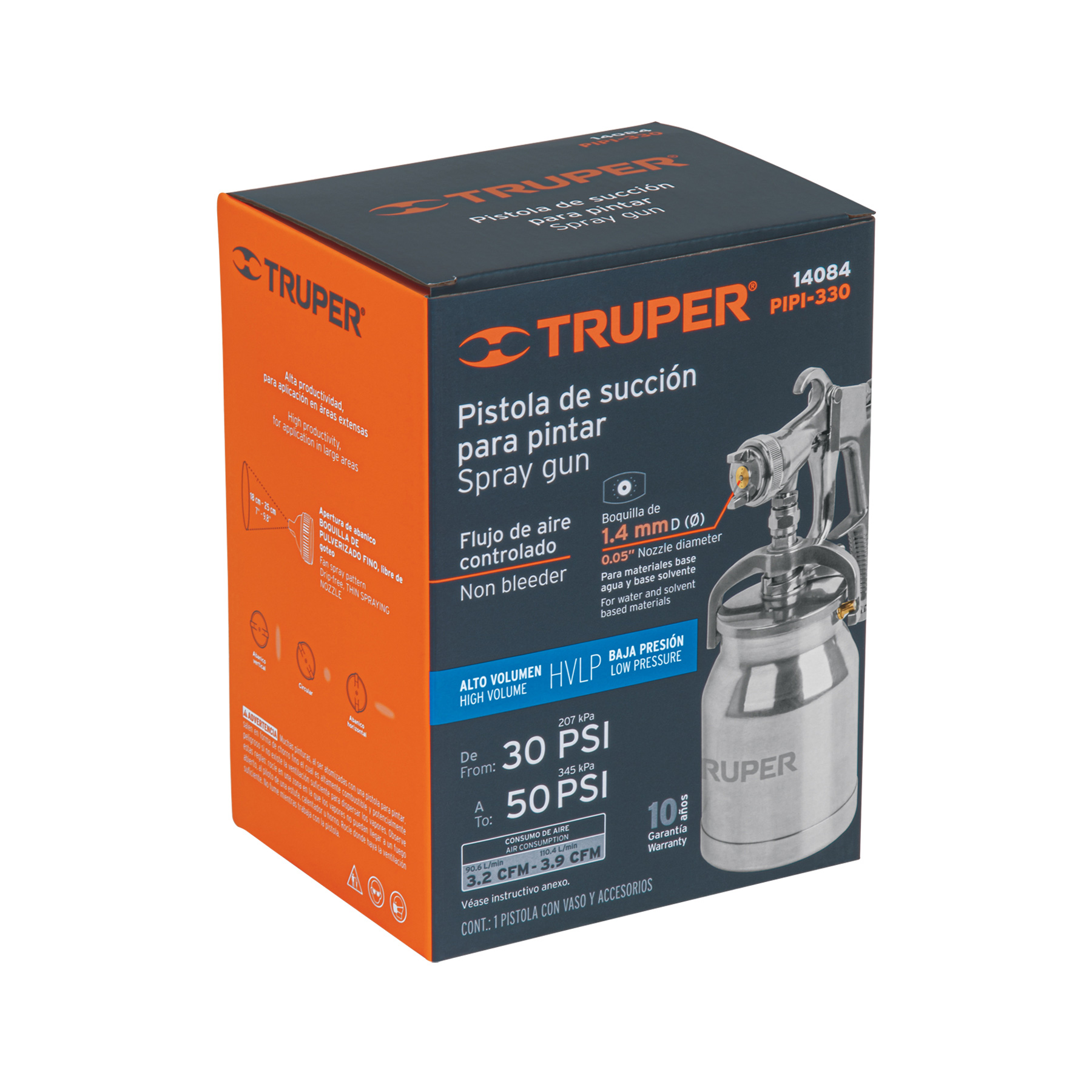 Pistola p/pintar succión HVLP vaso aluminio, 1.4 mm, TRUPER TRUPER