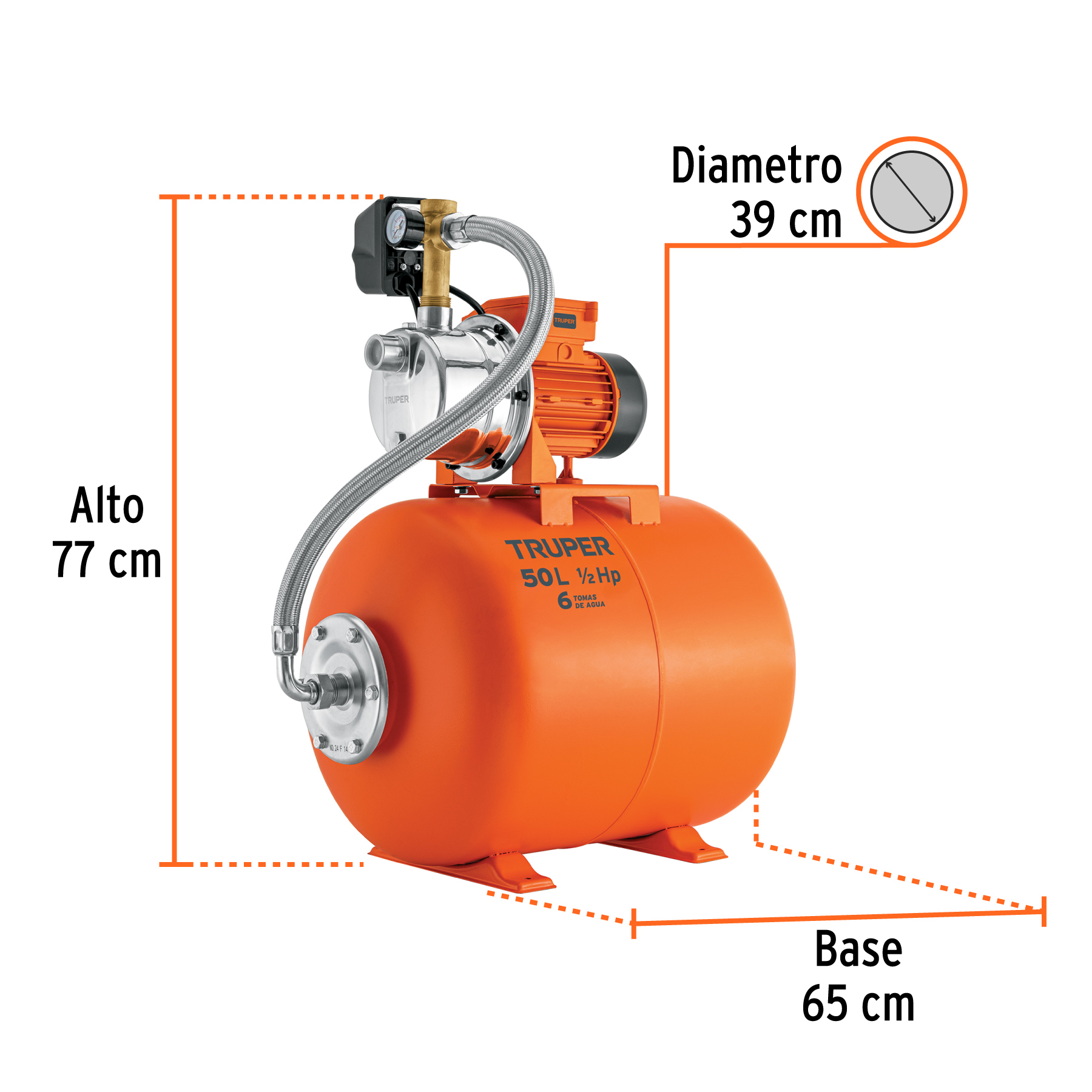 Equipo hidroneumático 50L, jet inoxidable 1/2 HP, TRUPER TRUPER
