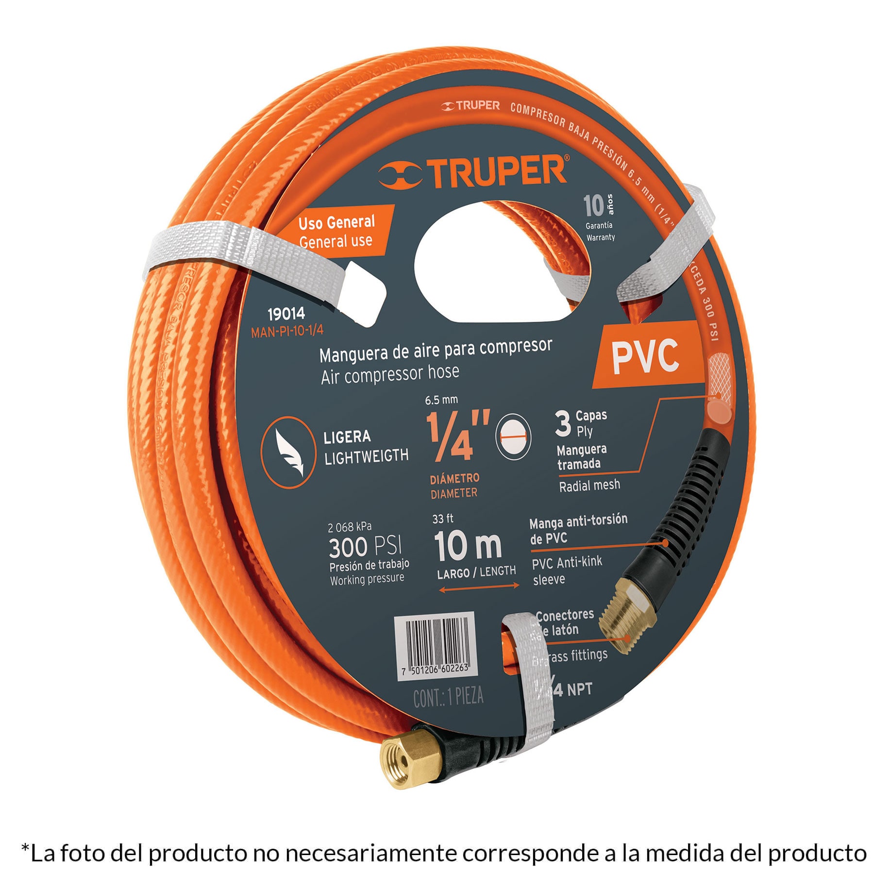 Manguera para compresor, de PVC, 15m x 3/8", TRUPER TRUPER