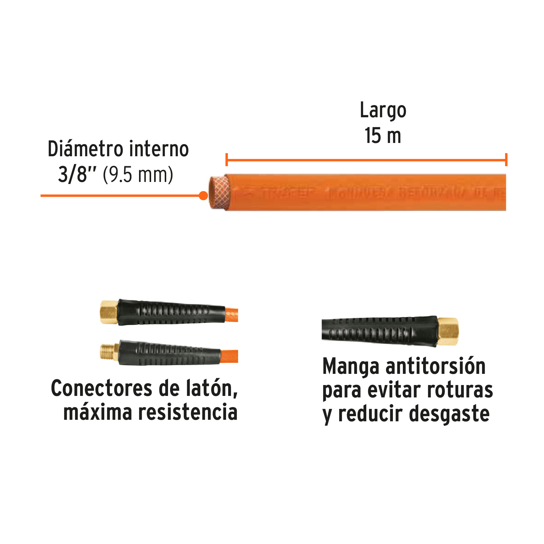 Manguera para compresor, de PVC, 15m x 3/8", TRUPER TRUPER