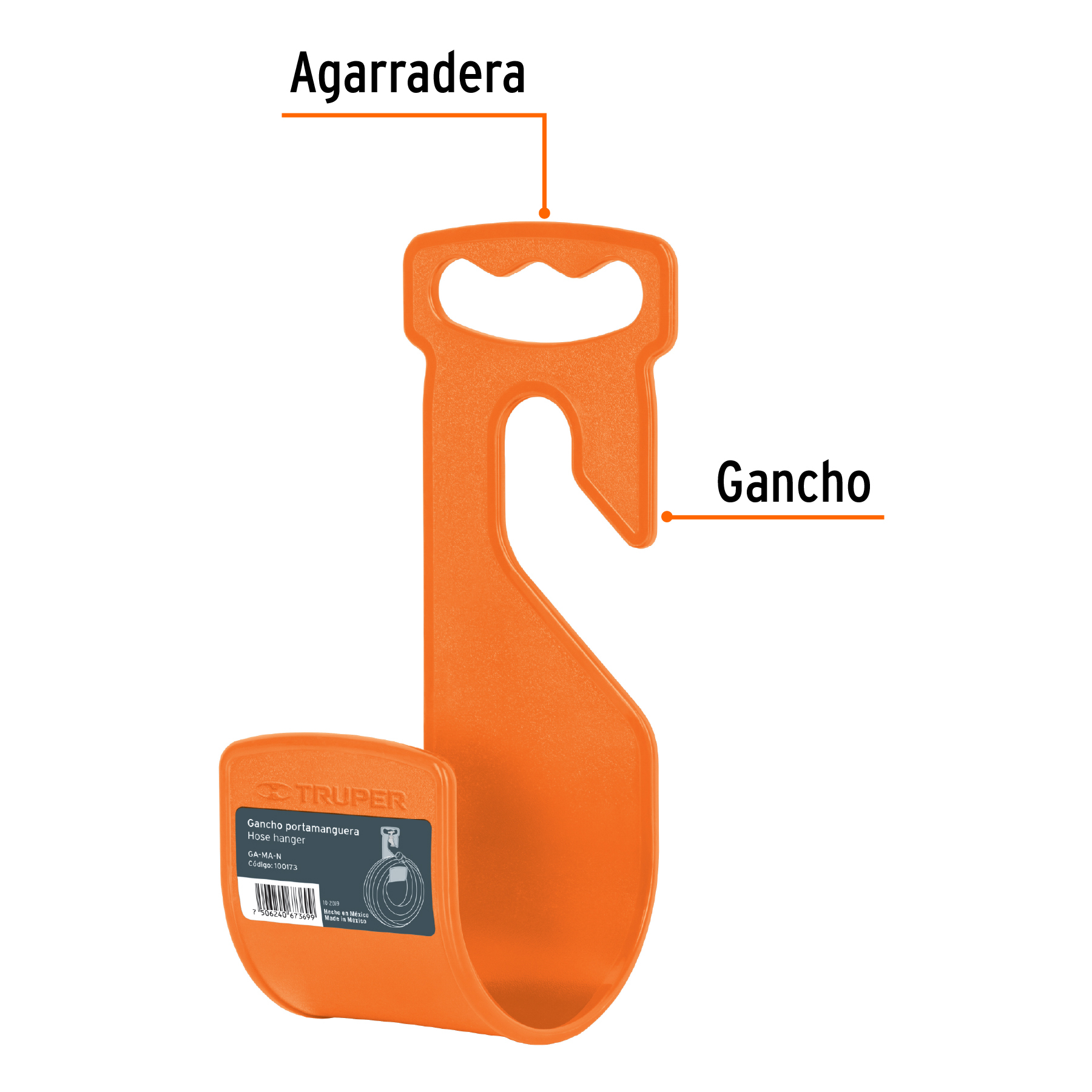 Gancho plástico naranja para manguera de jardín, TRUPER TRUPER