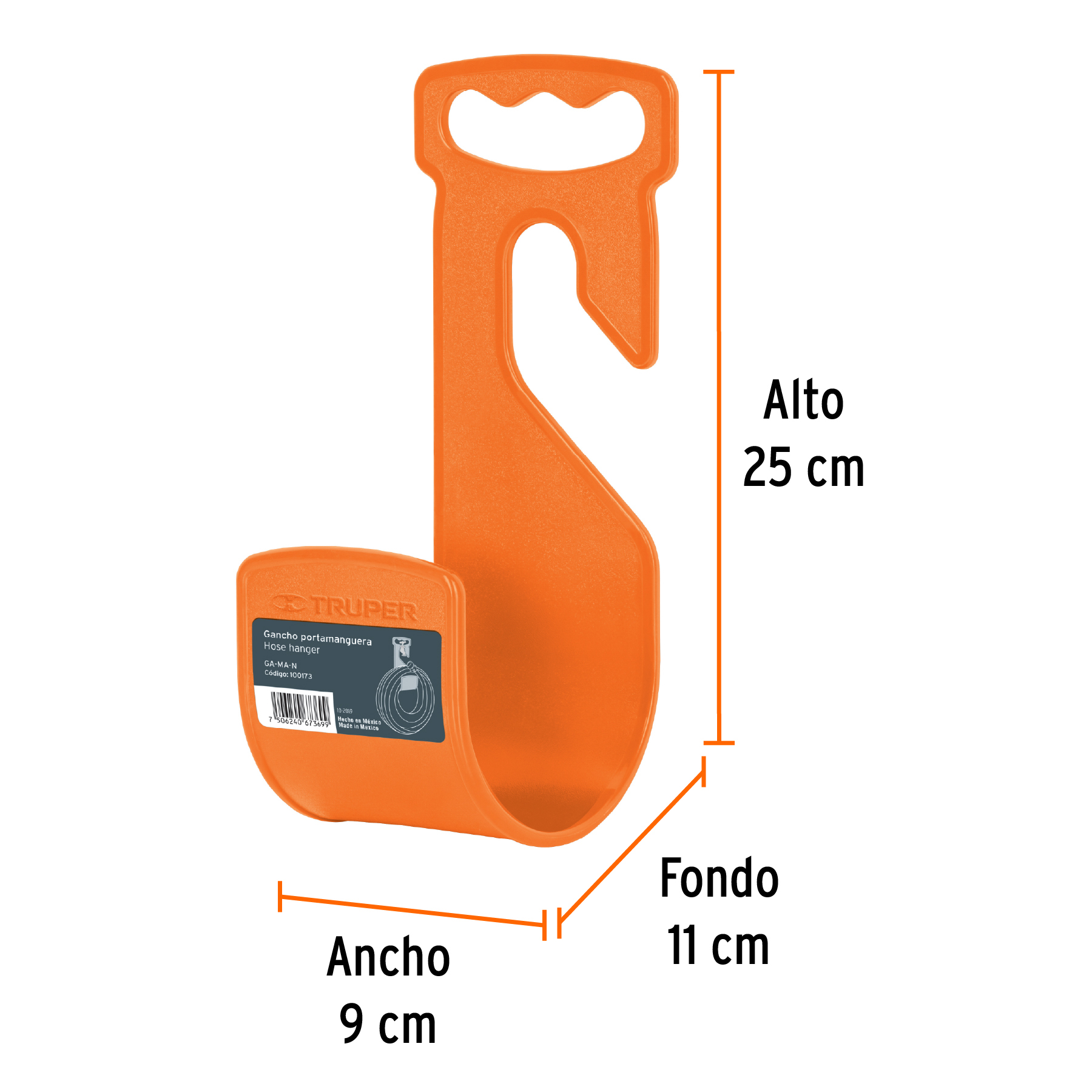 Gancho plástico naranja para manguera de jardín, TRUPER TRUPER