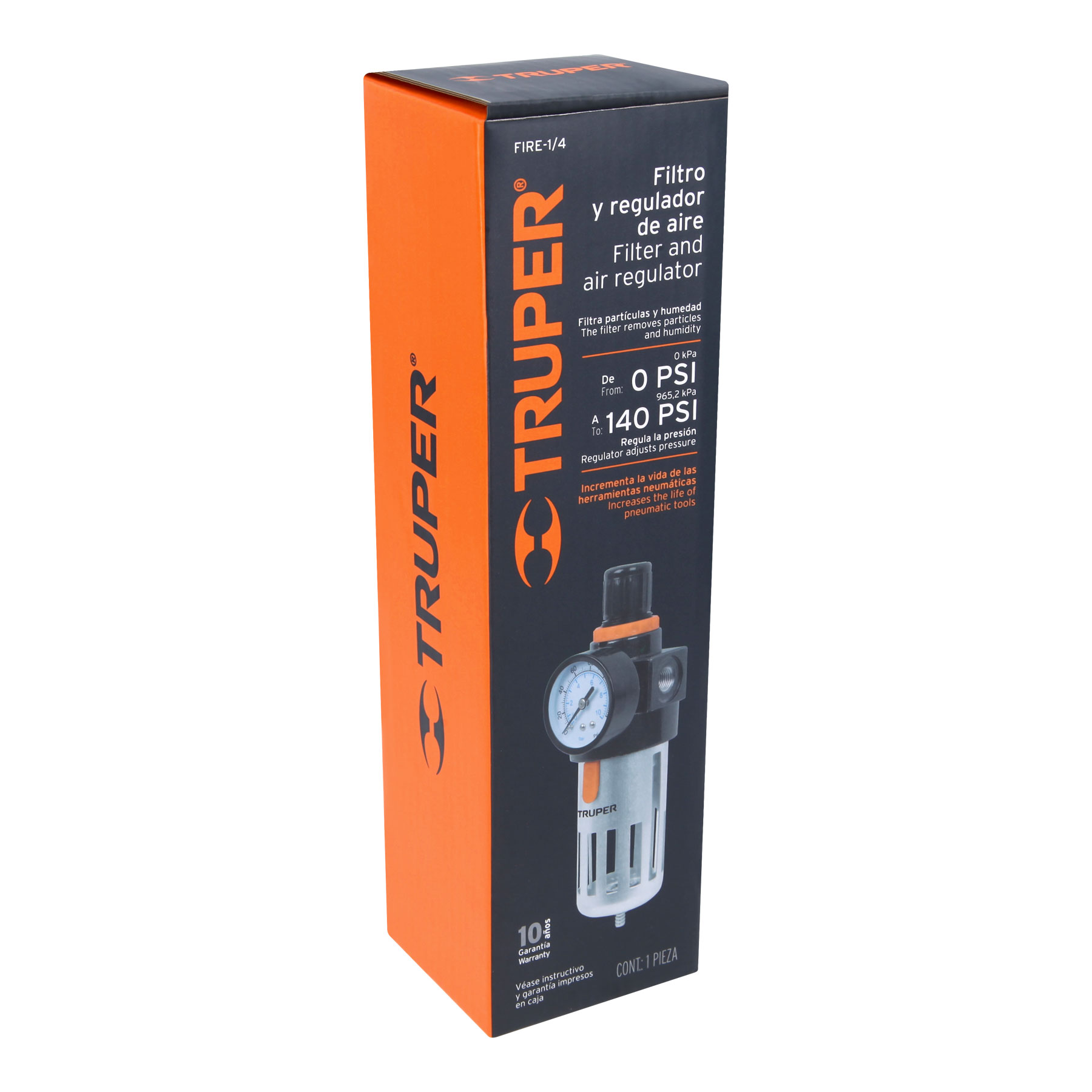 Filtro y regulador, presión de aire, cuerda 1/4" NPT, TRUPER TRUPER