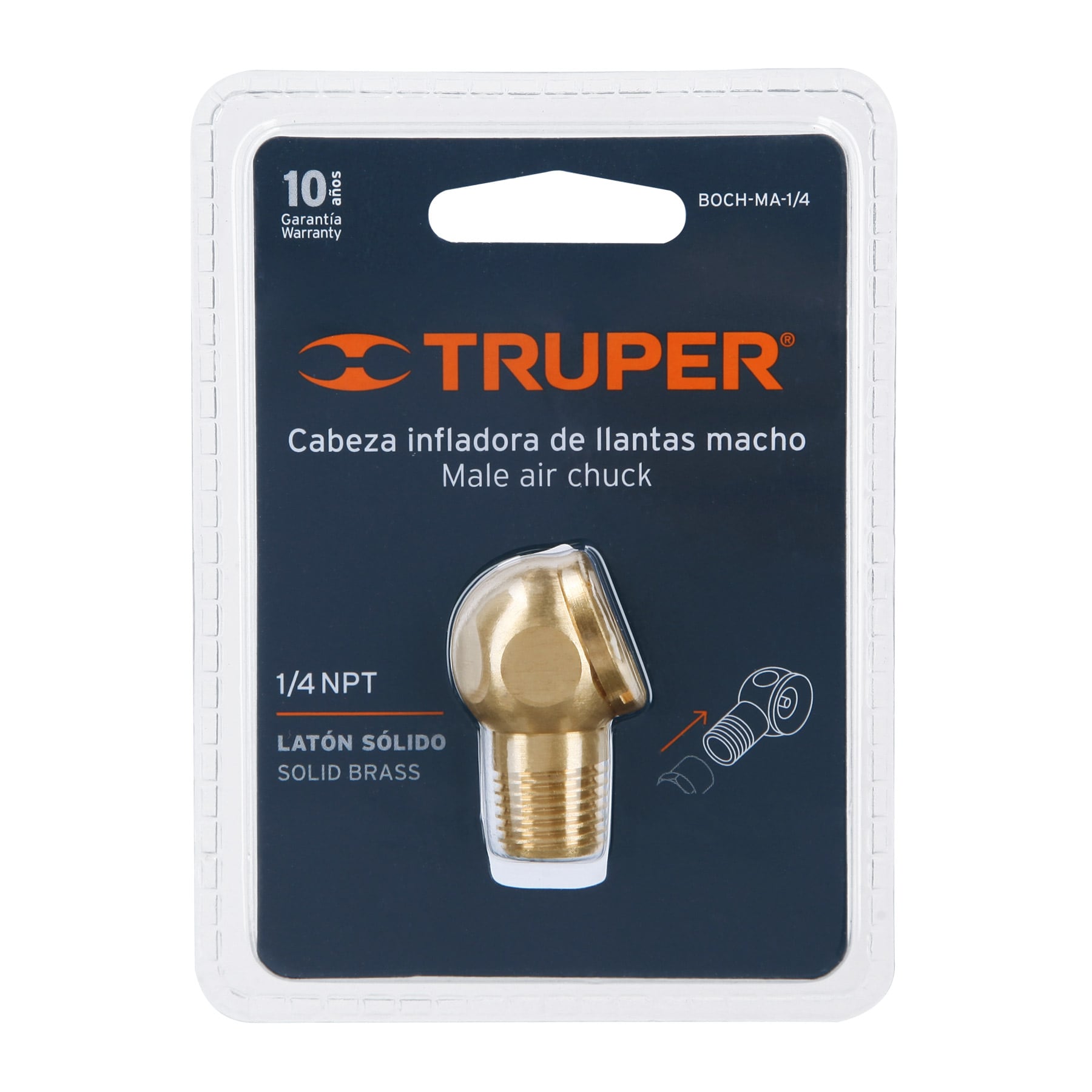 Cabeza infladora de llantas, macho, cuerda 1/4" NPT, TRUPER TRUPER