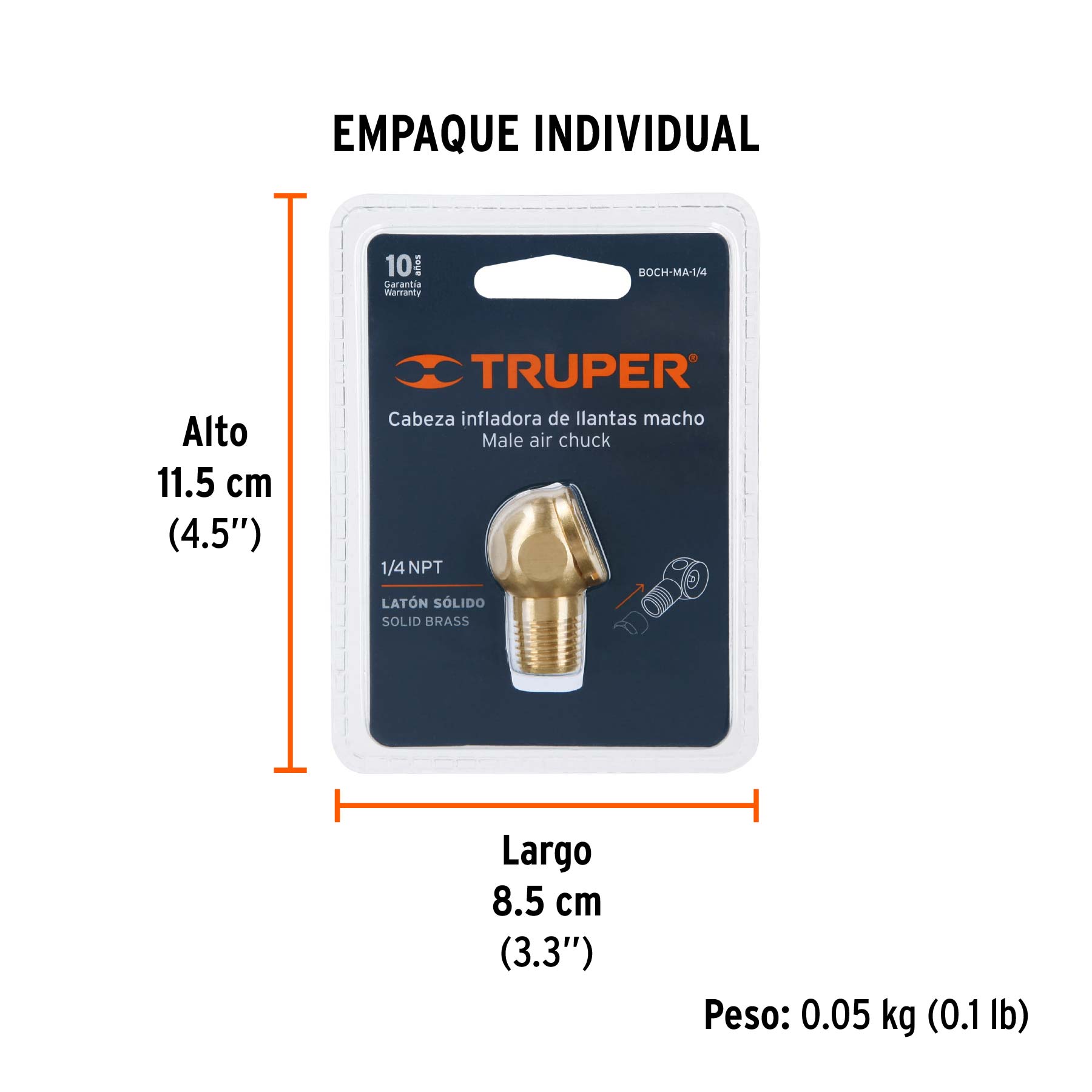 Cabeza infladora de llantas, macho, cuerda 1/4" NPT, TRUPER TRUPER