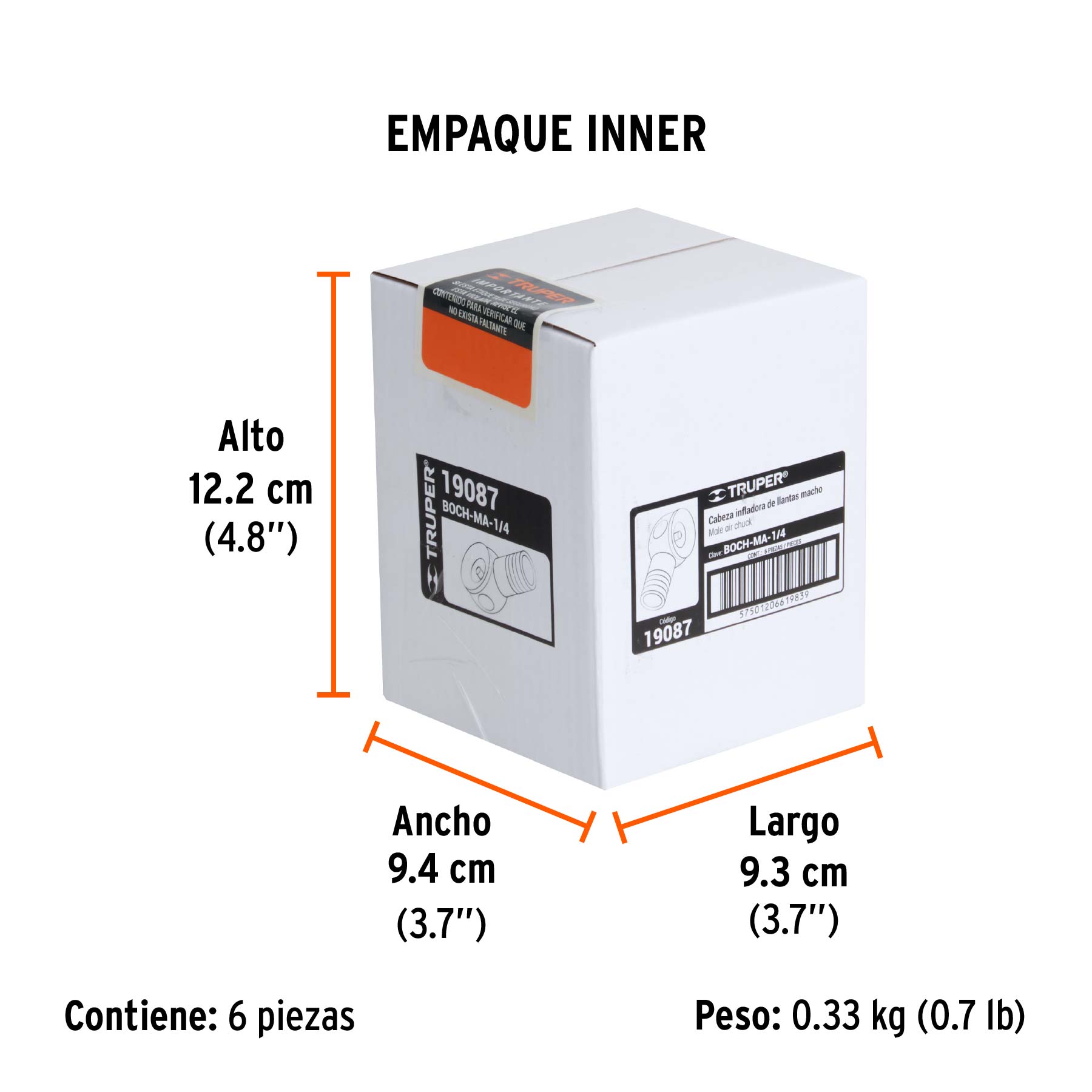 Cabeza infladora de llantas, macho, cuerda 1/4" NPT, TRUPER TRUPER