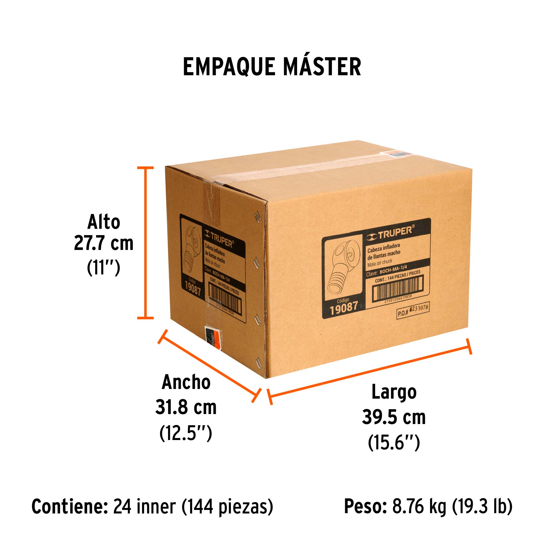 Cabeza infladora de llantas, macho, cuerda 1/4" NPT, TRUPER TRUPER