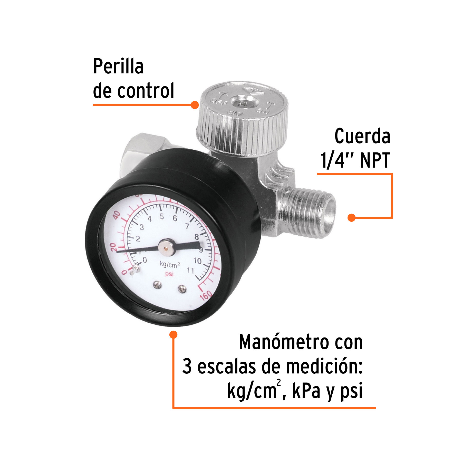 Regulador de aire con manómetro, cuerda 1/4" NPT, TRUPER TRUPER