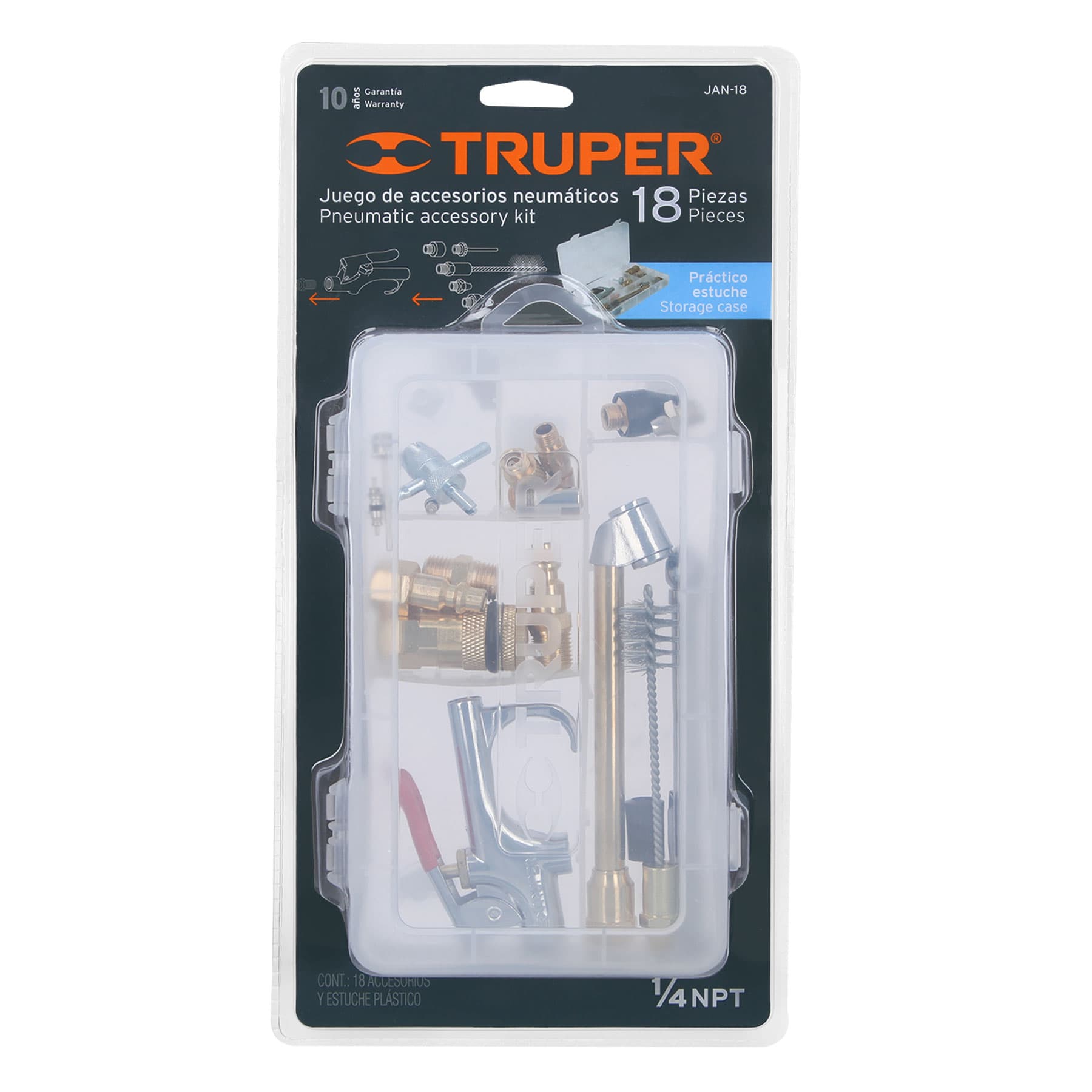 Juego de 18 accesorios neumáticos, cuerda 1/4" NPT, TRUPER TRUPER