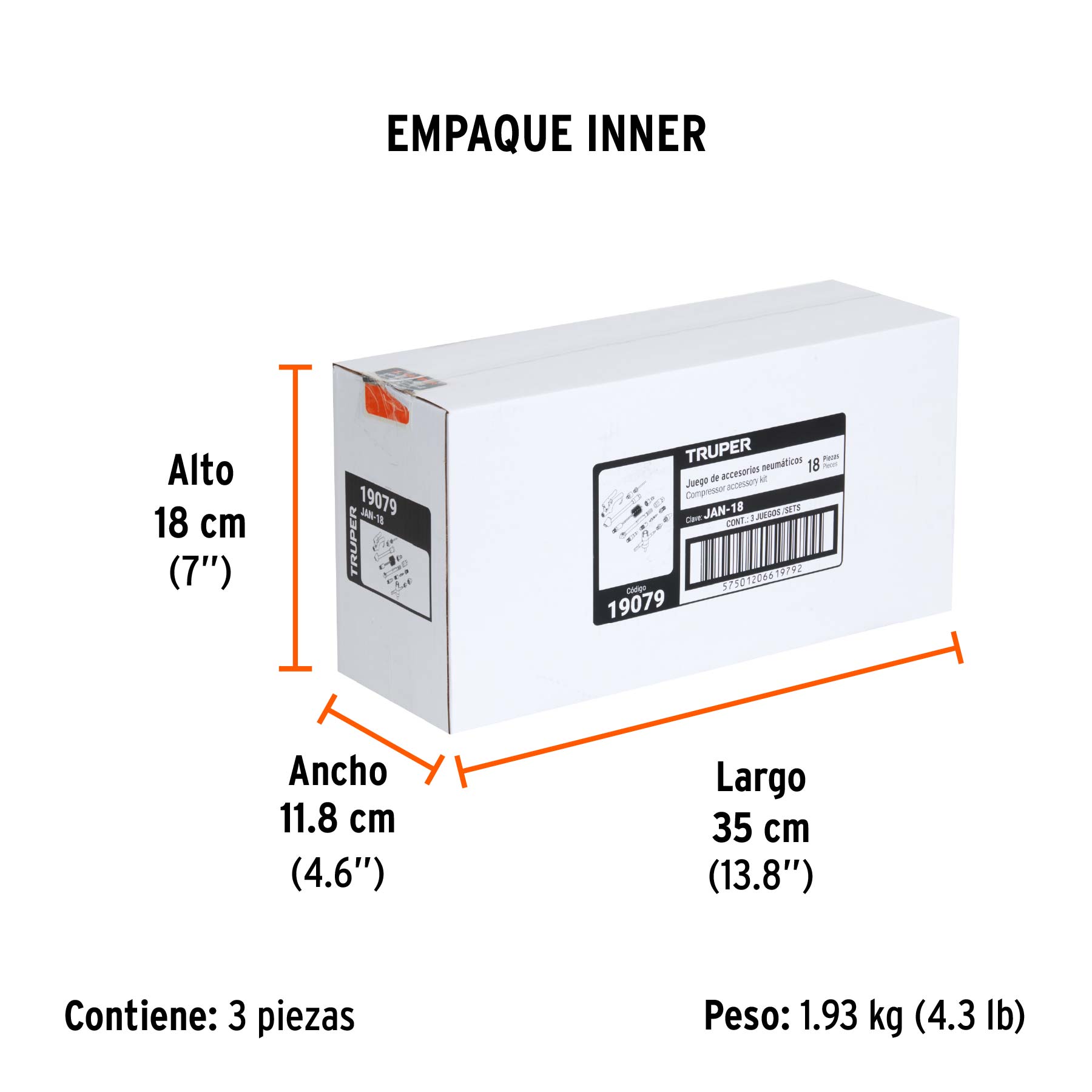 Juego de 18 accesorios neumáticos, cuerda 1/4" NPT, TRUPER TRUPER