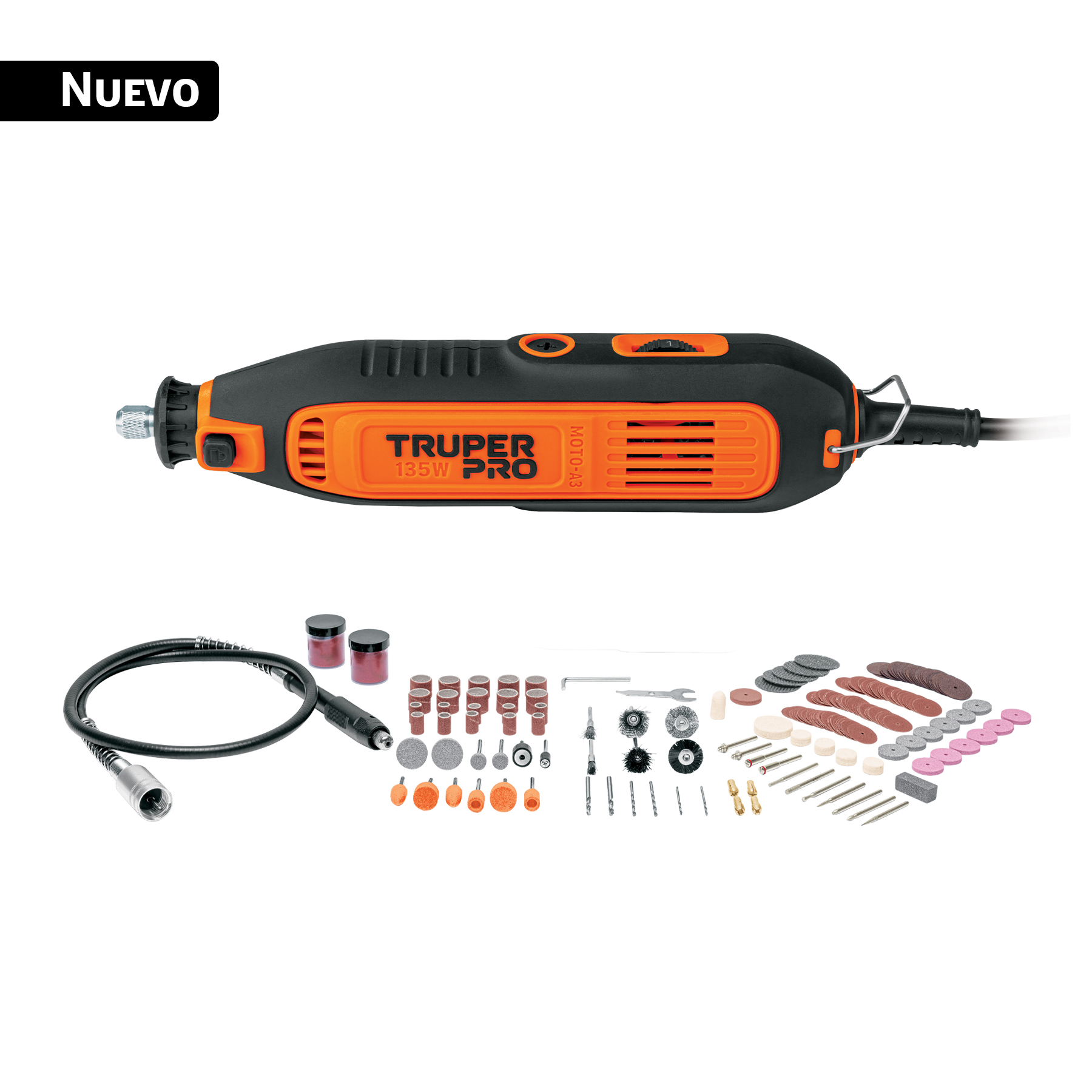 Herramienta rotativa 135W con 211 accesorios, TRUPER PRO TRUPER