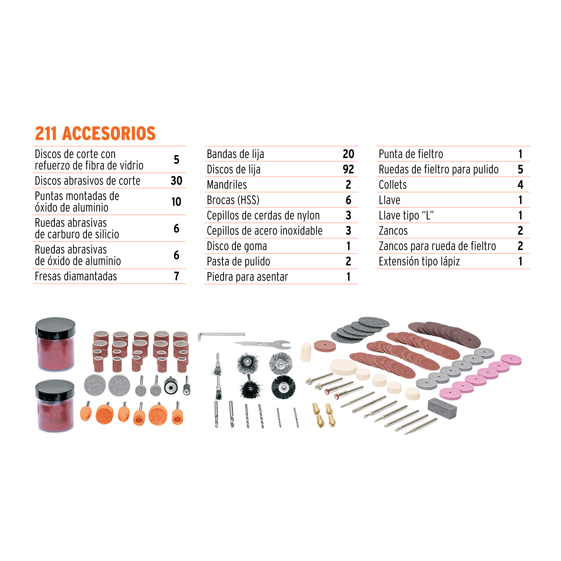 Herramienta rotativa 135W con 211 accesorios, TRUPER PRO TRUPER