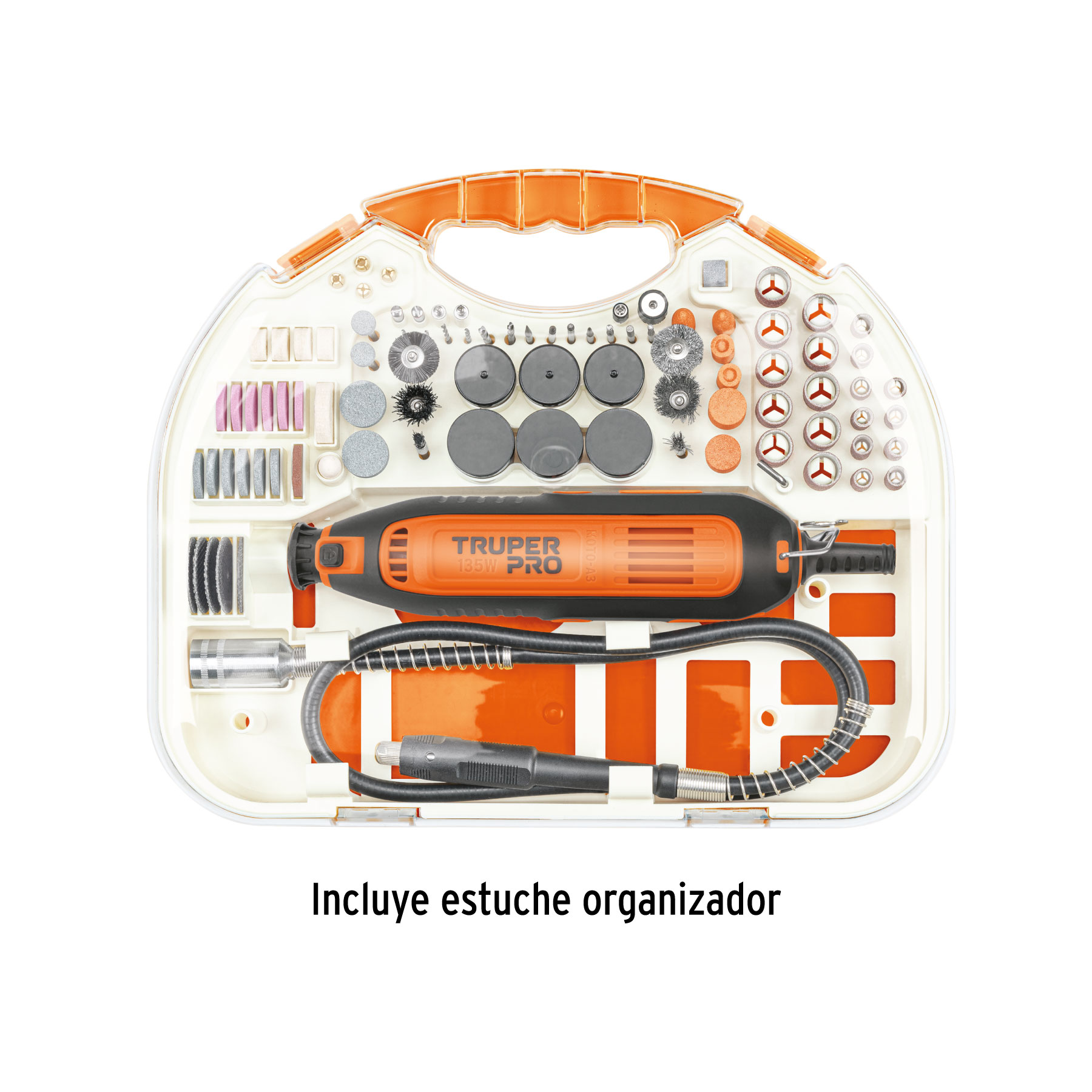 Herramienta rotativa 135W con 211 accesorios, TRUPER PRO TRUPER