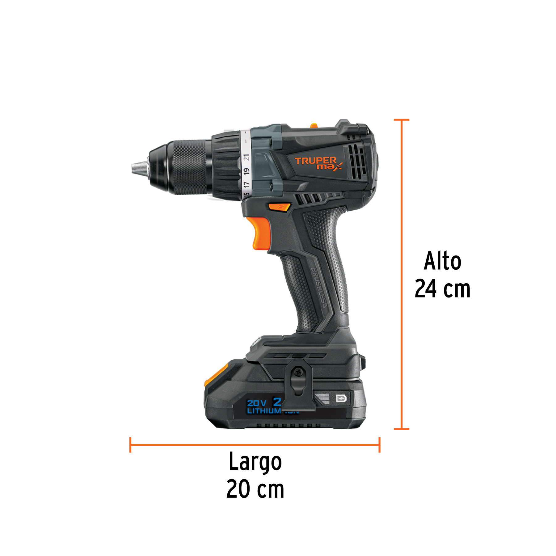Taladro 1/2", 20V, 2 baterías 2Ah, MAX TRUPER