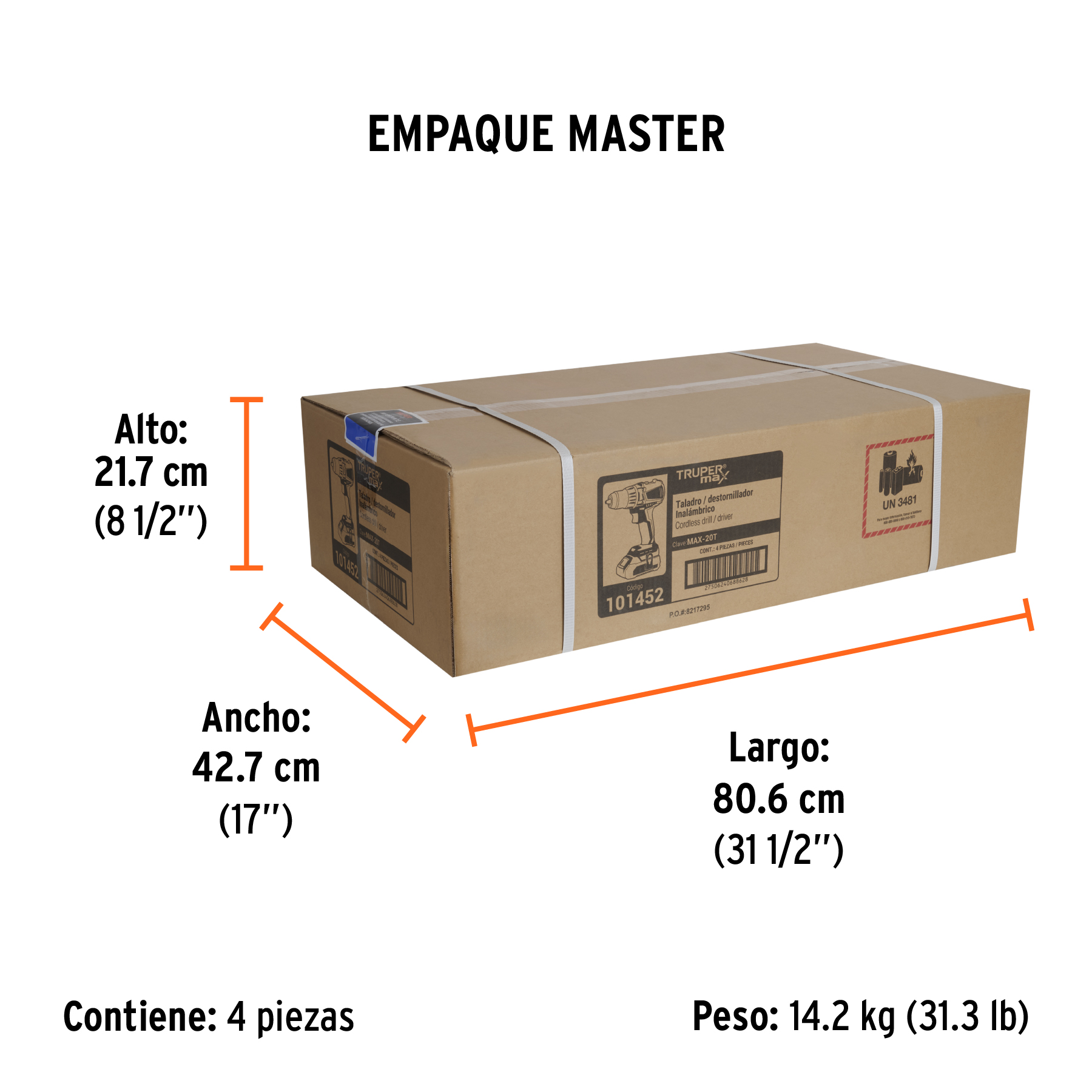 Taladro 1/2", 20V, 2 baterías 2Ah, MAX TRUPER