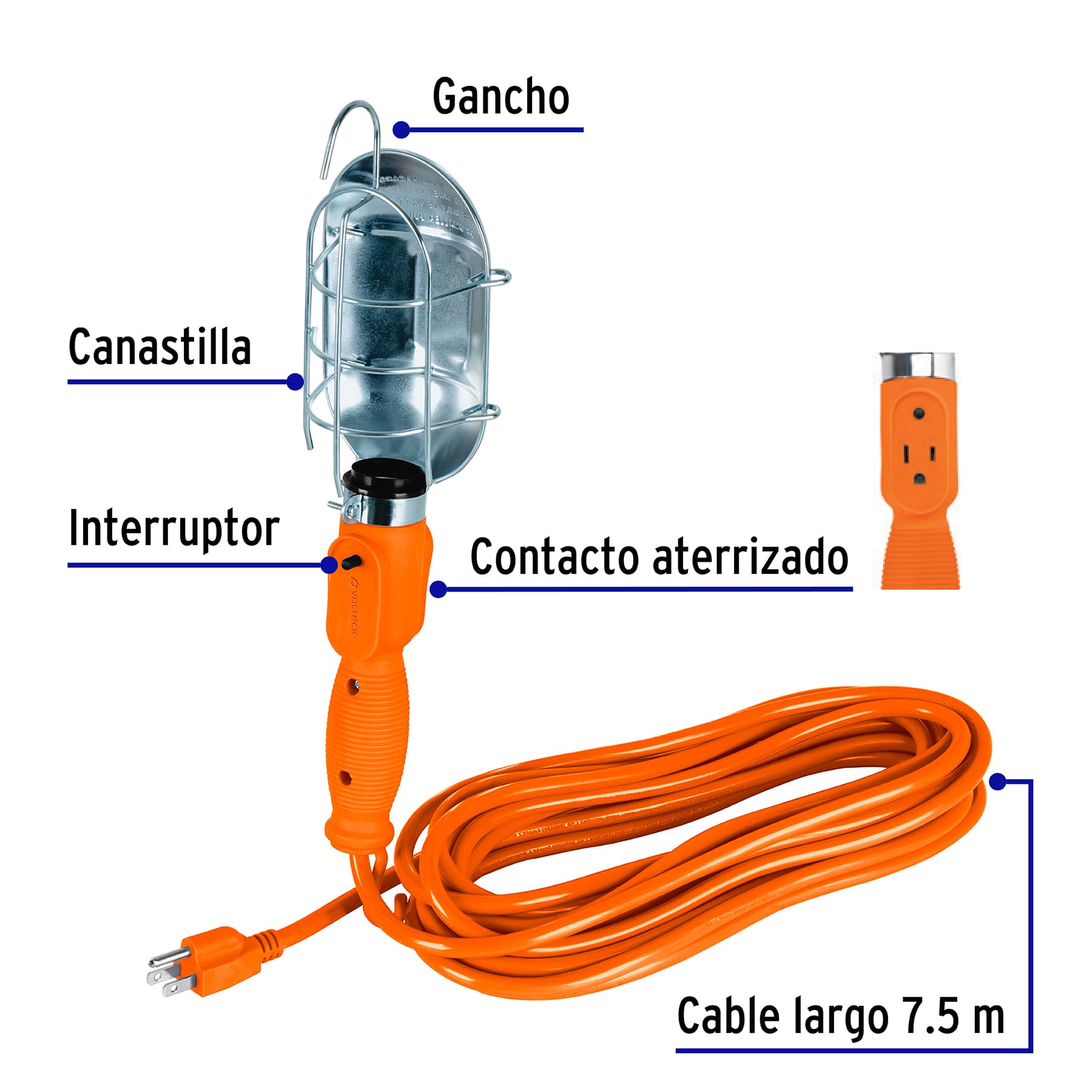 Lámpara de taller con canastilla metálica 7.5 m, VOLTECK TRUPER