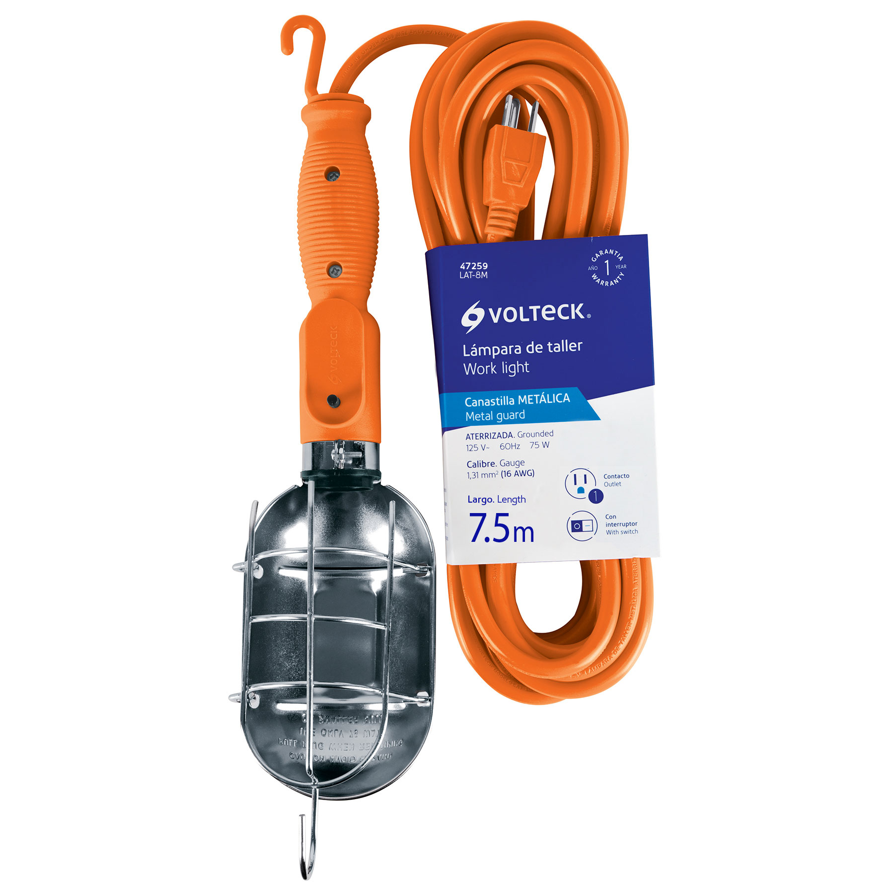 Lámpara de taller con canastilla metálica 7.5 m, VOLTECK TRUPER