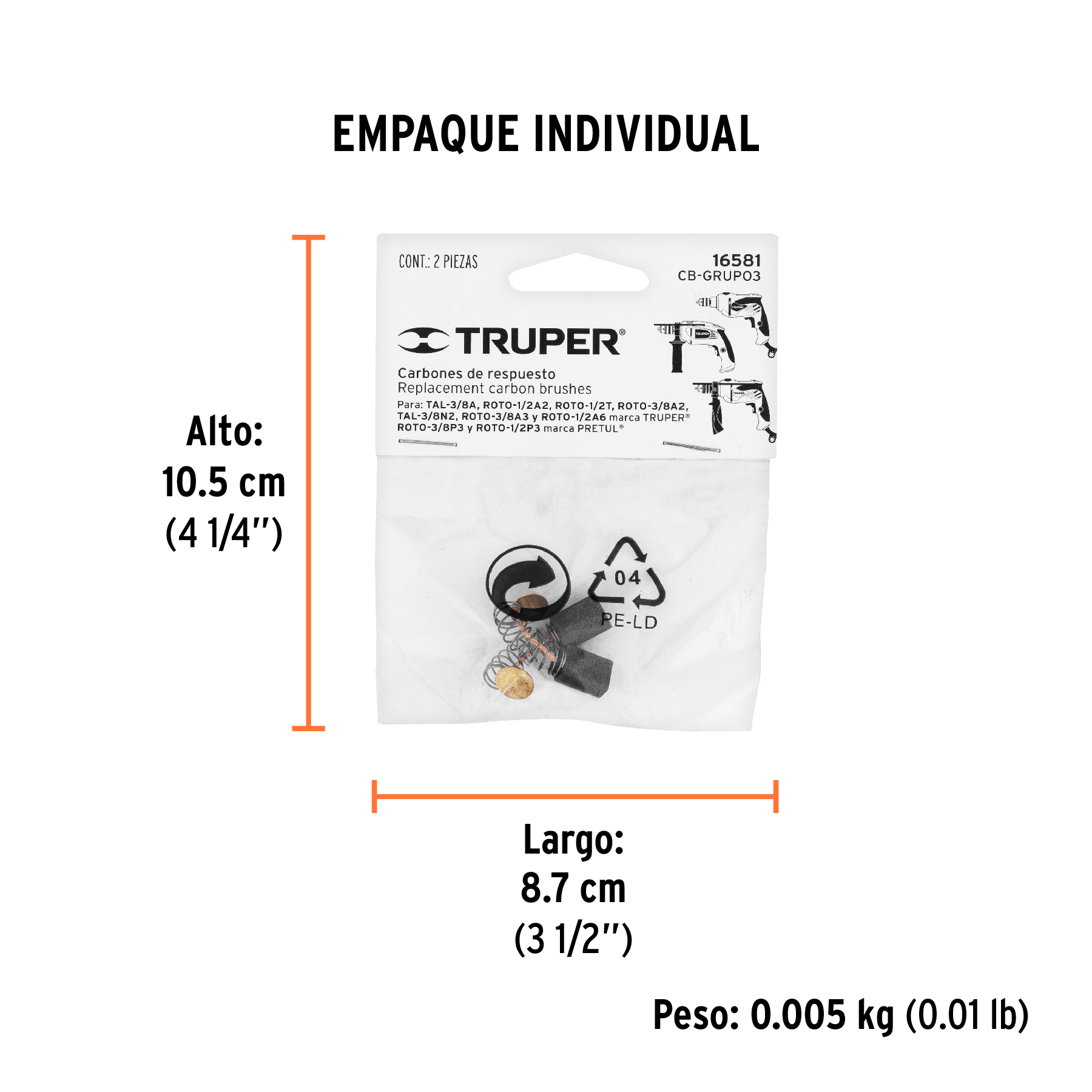 Bolsa con 2 carbones p/rotomartillos y taladro Grupo3,TRUPER TRUPER