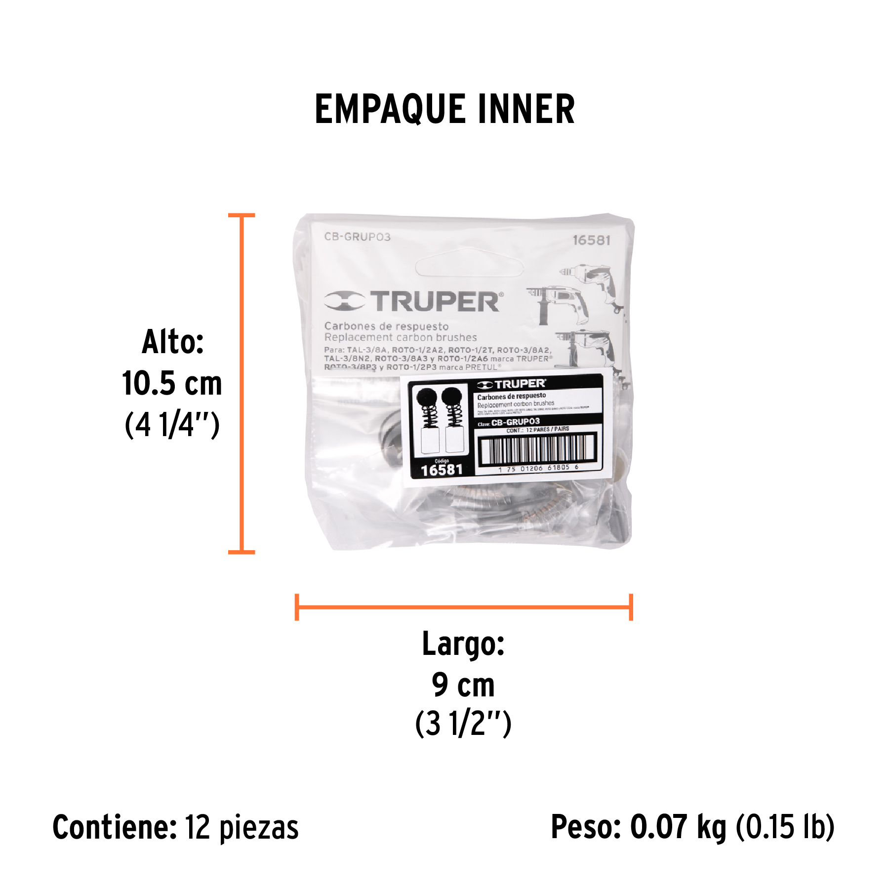 Bolsa con 2 carbones p/rotomartillos y taladro Grupo3,TRUPER TRUPER