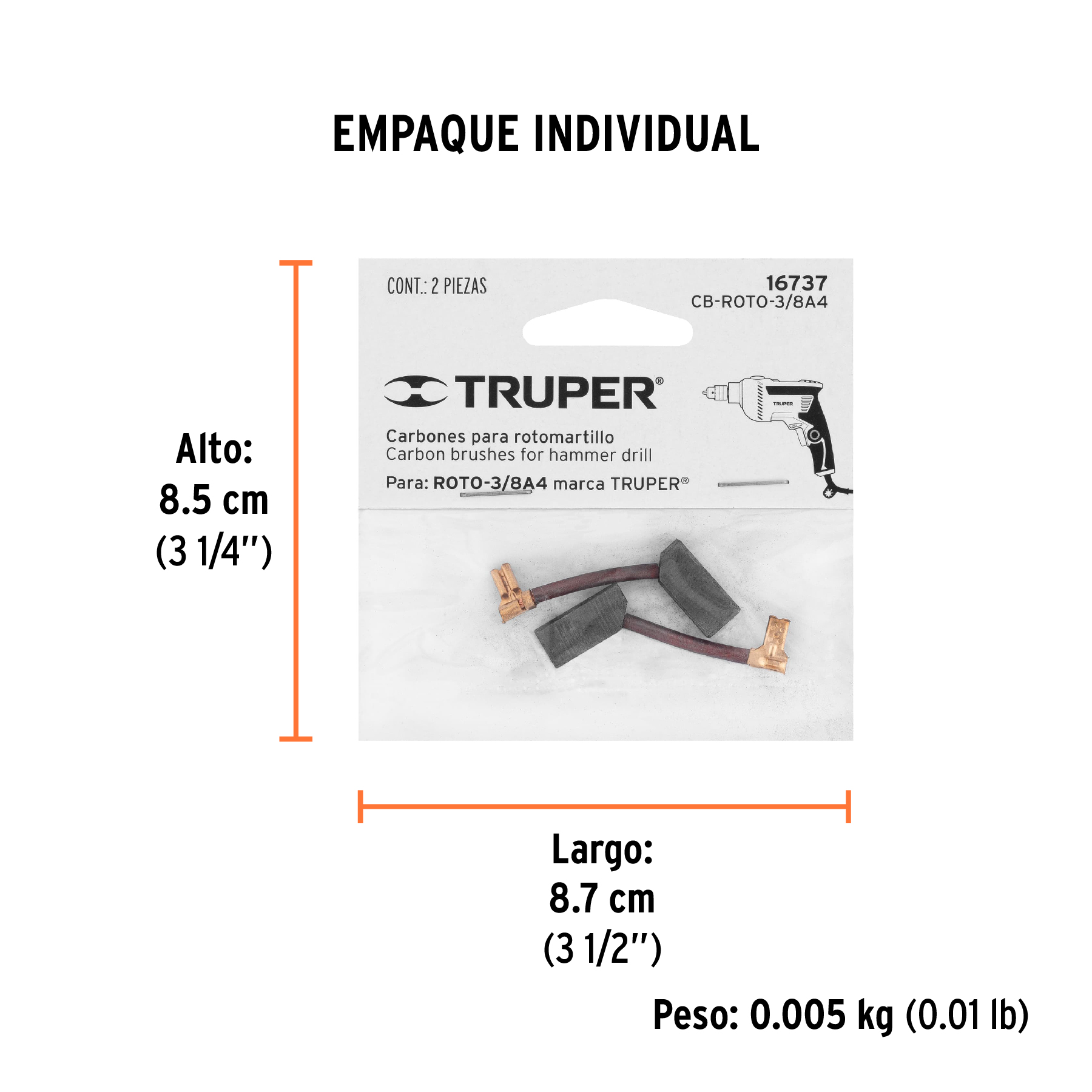 Bolsa con 2 carbones de repuesto para ROTO-3/8A4, TRUPER TRUPER