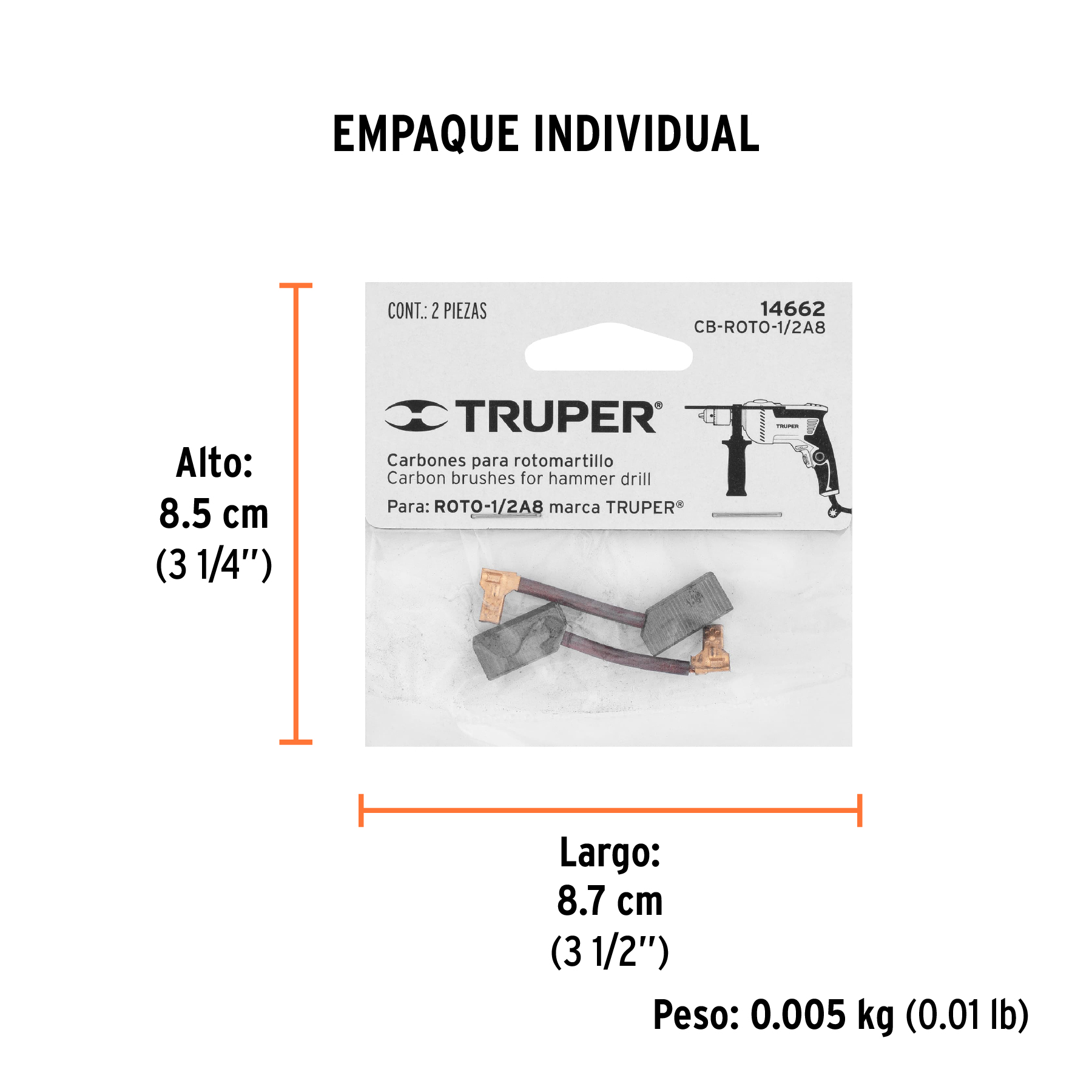 Bolsa con 2 carbones de repuesto para ROTO-1/2A8, TRUPER TRUPER