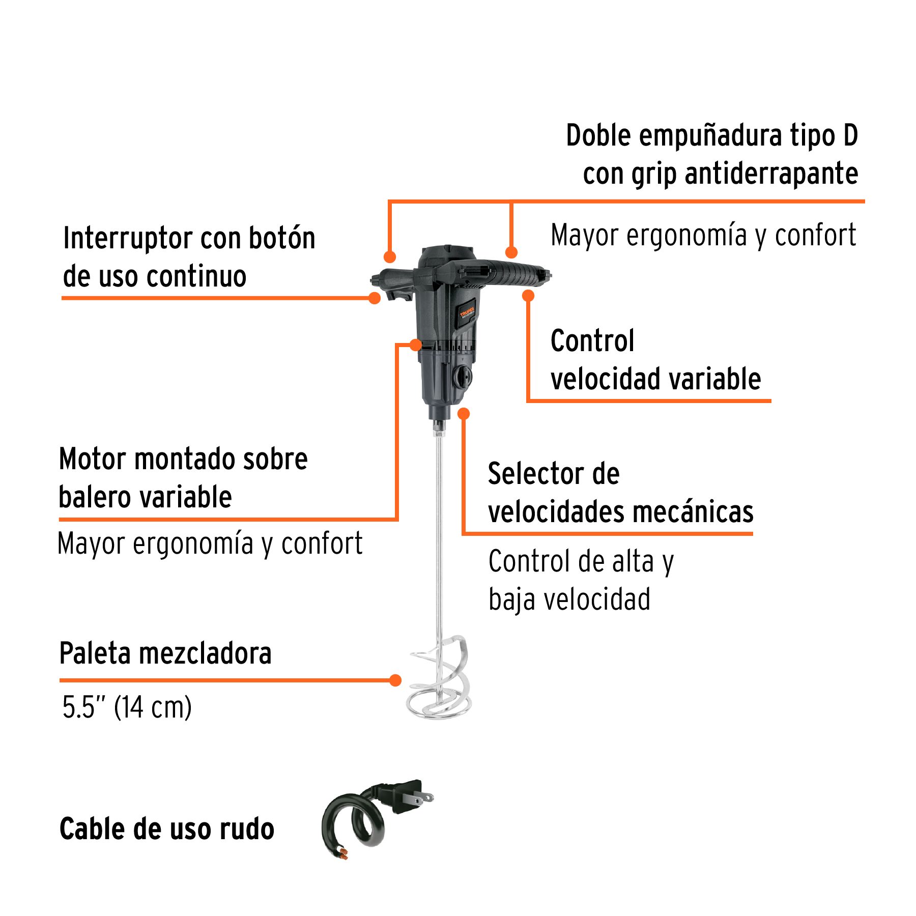 Mezcladora eléctrica 1500W, TRUPER INDUSTRIAL TRUPER