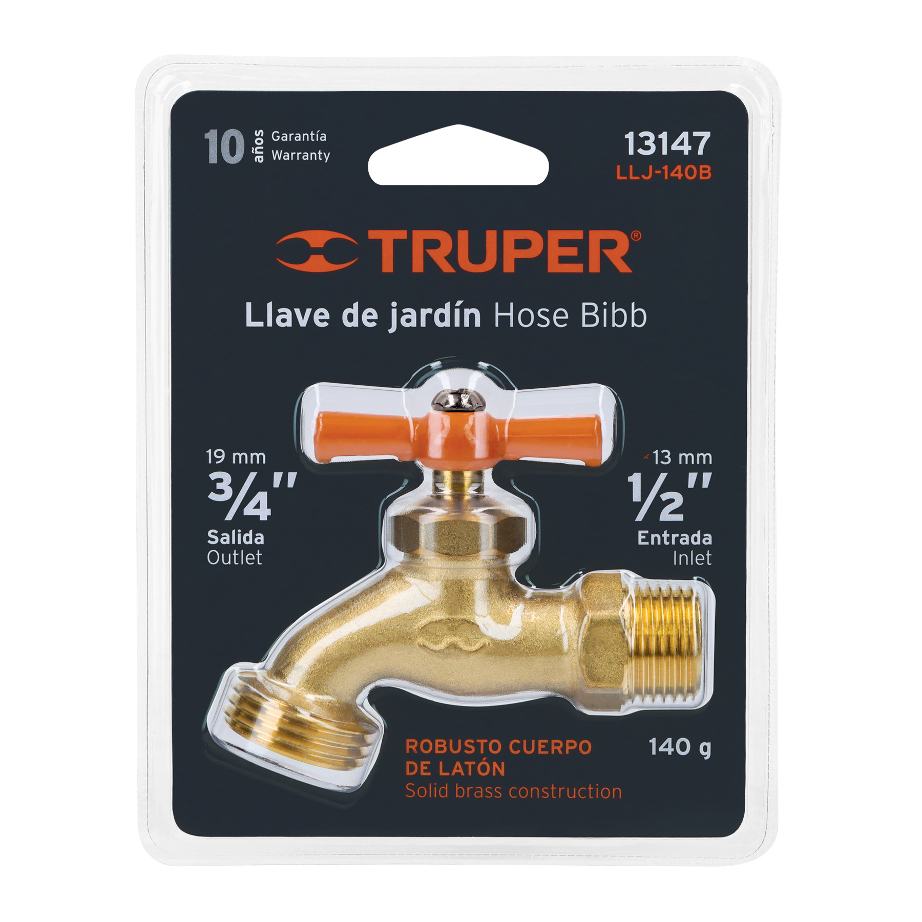 Llave p/manguera, de latón 140g, 1/2", blíster, TRUPER TRUPER