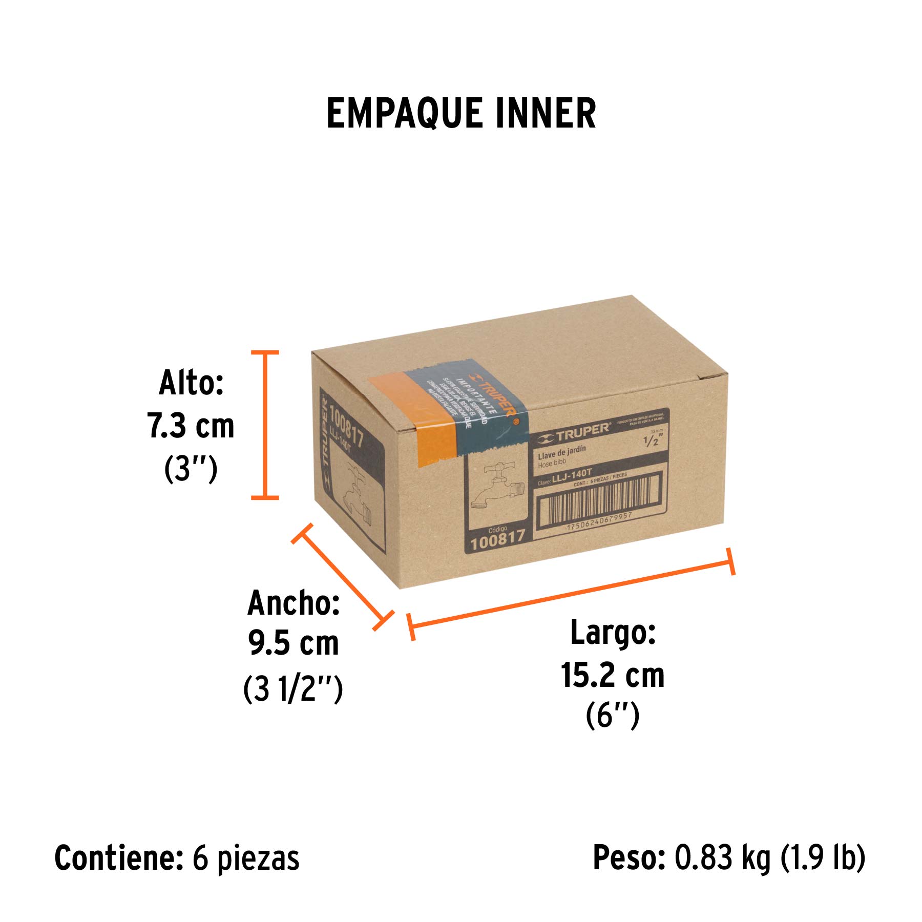 Llave p/manguera, de latón, 140g, 1/2", granel, TRUPER TRUPER