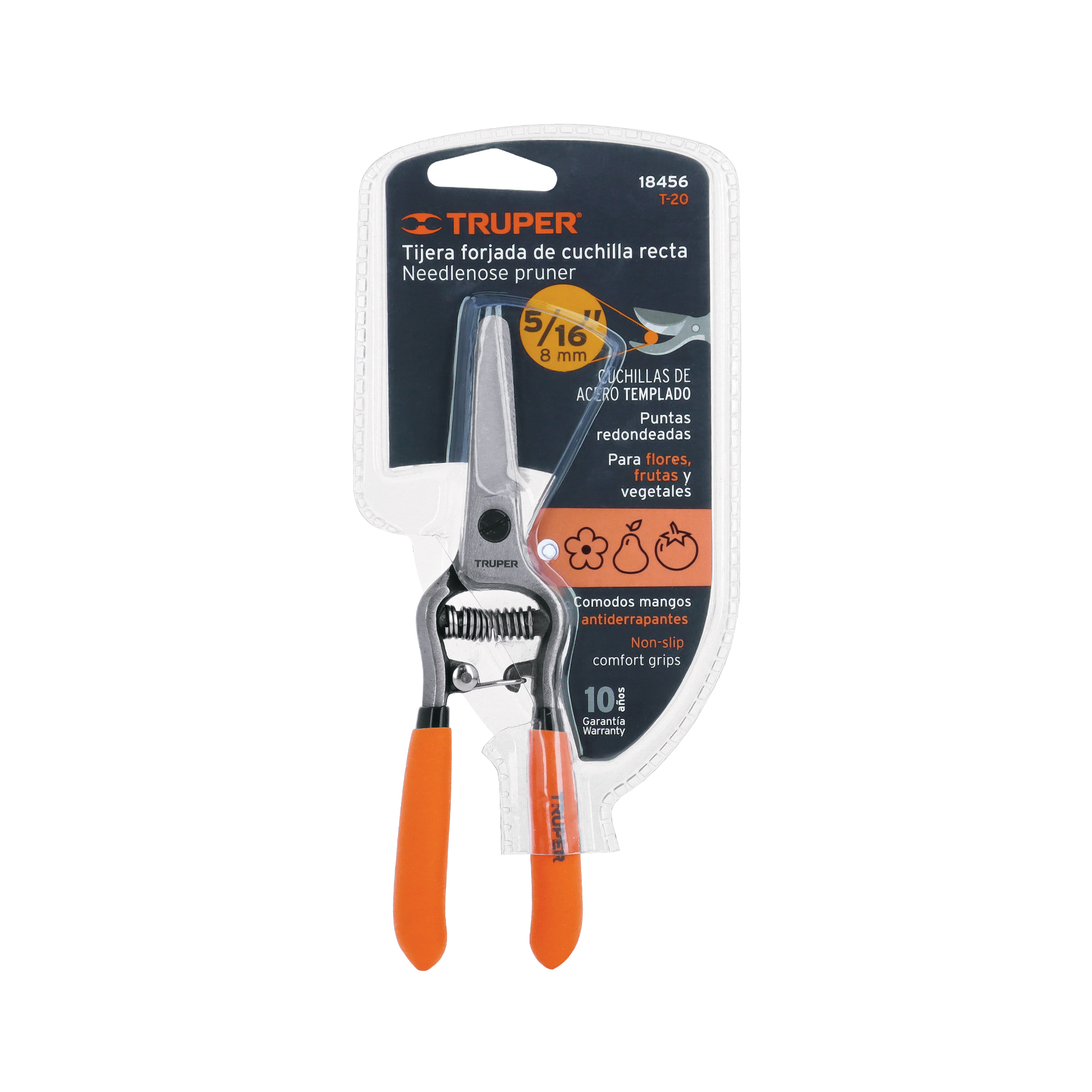 Tijera forjada para poda 6", recta, corte de frutas, TRUPER TRUPER