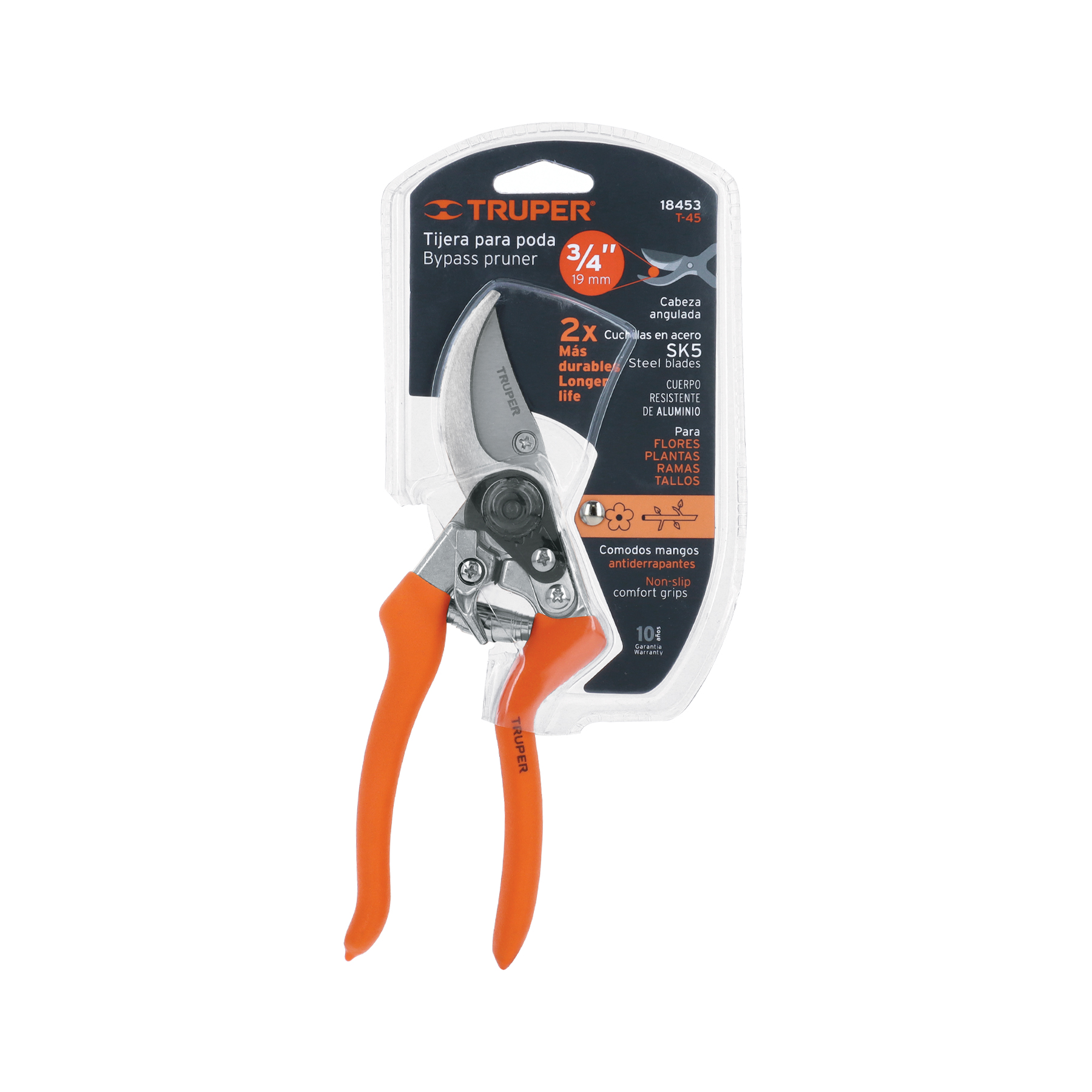 Tijera para poda 8" de aluminio cuchilla de paso, TRUPER TRUPER