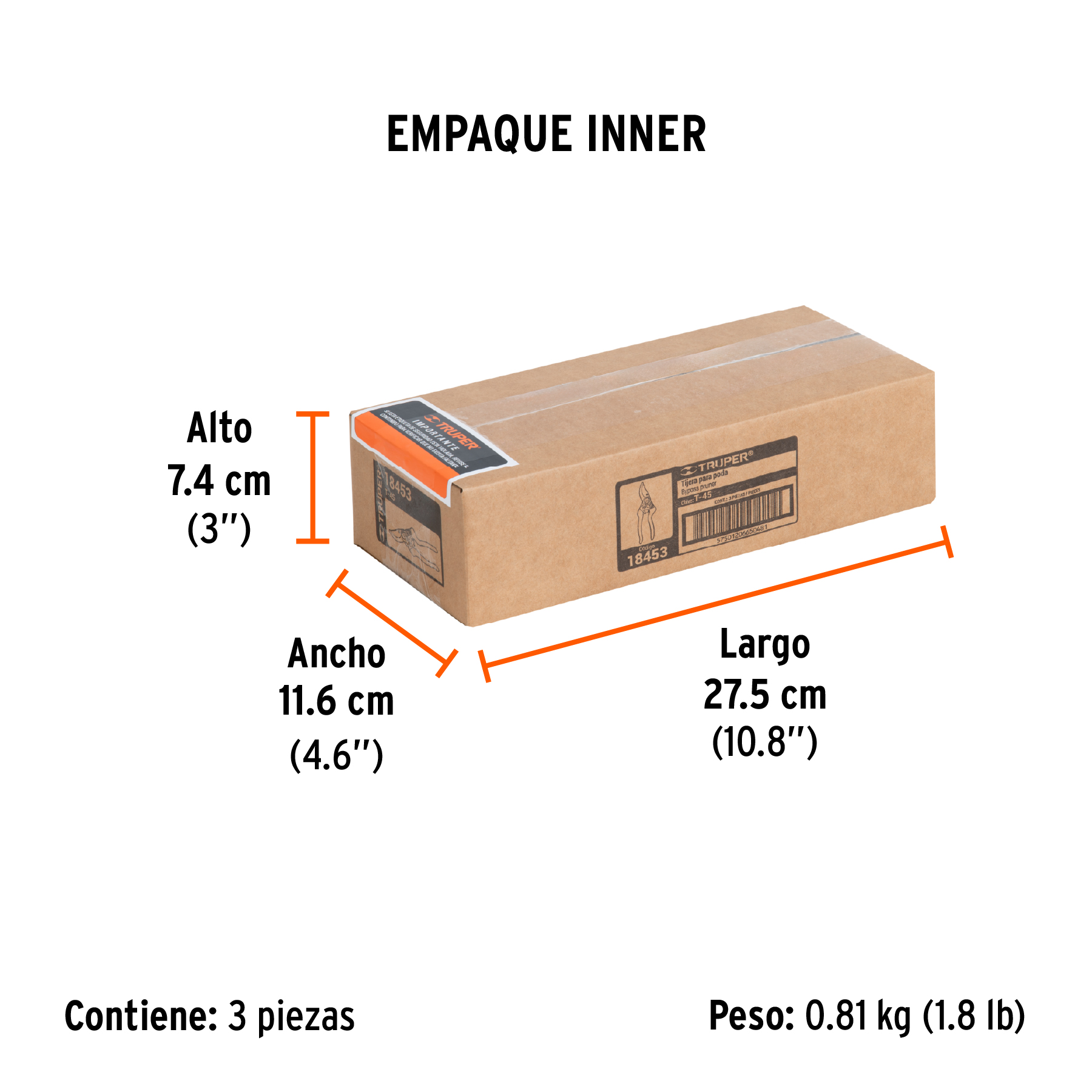 Tijera para poda 8" de aluminio cuchilla de paso, TRUPER TRUPER