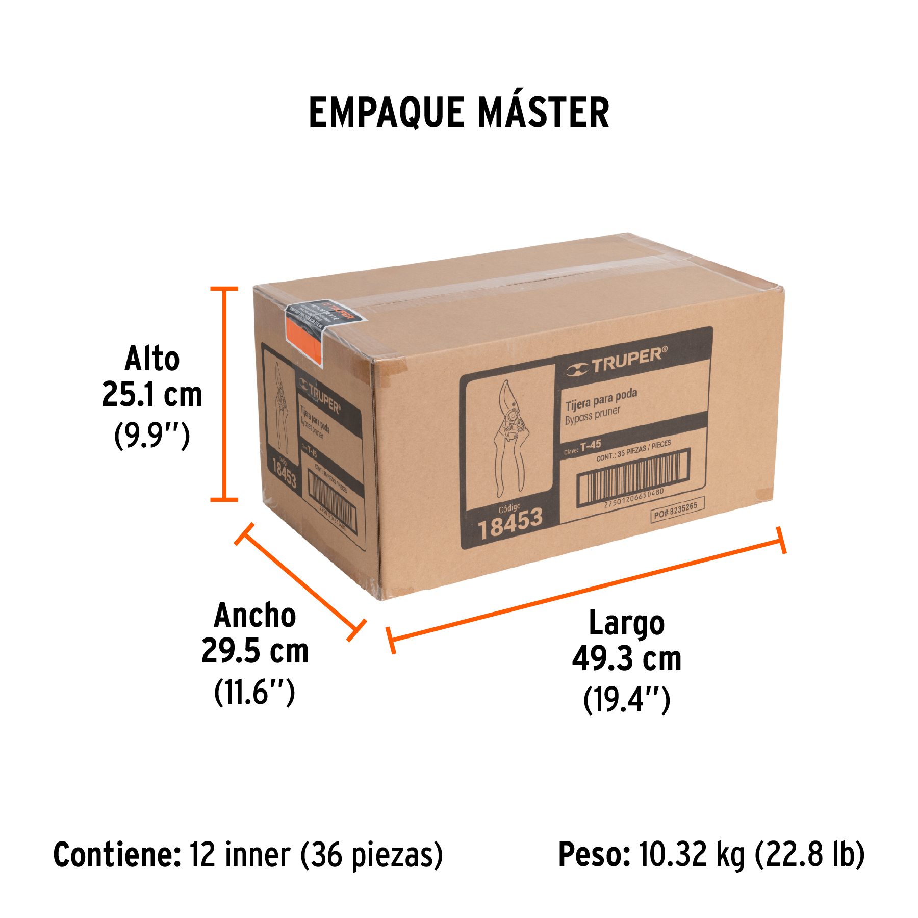 Tijera para poda 8" de aluminio cuchilla de paso, TRUPER TRUPER