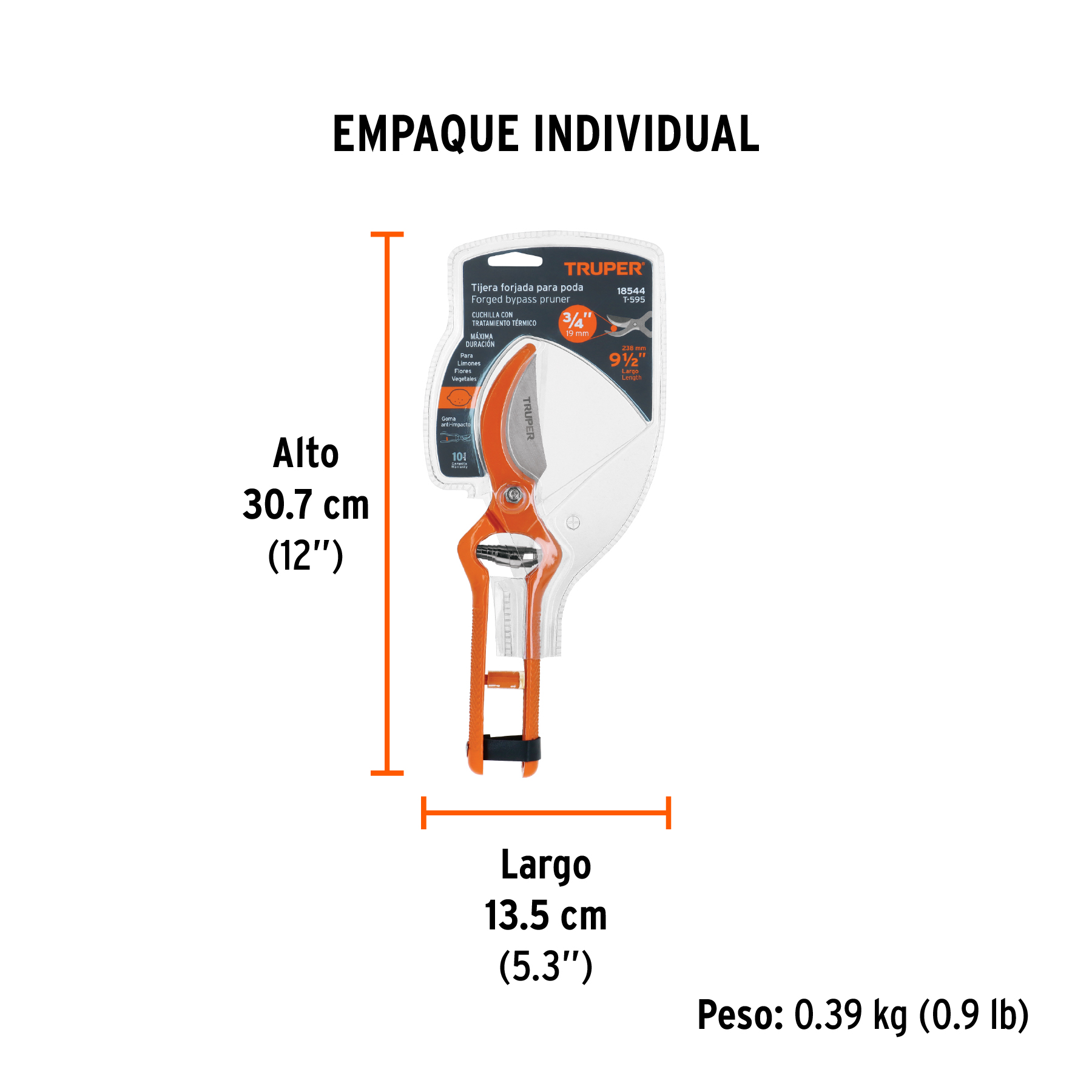 Tijera para poda 9-1/2" forjada cuchilla de paso, TRUPER TRUPER