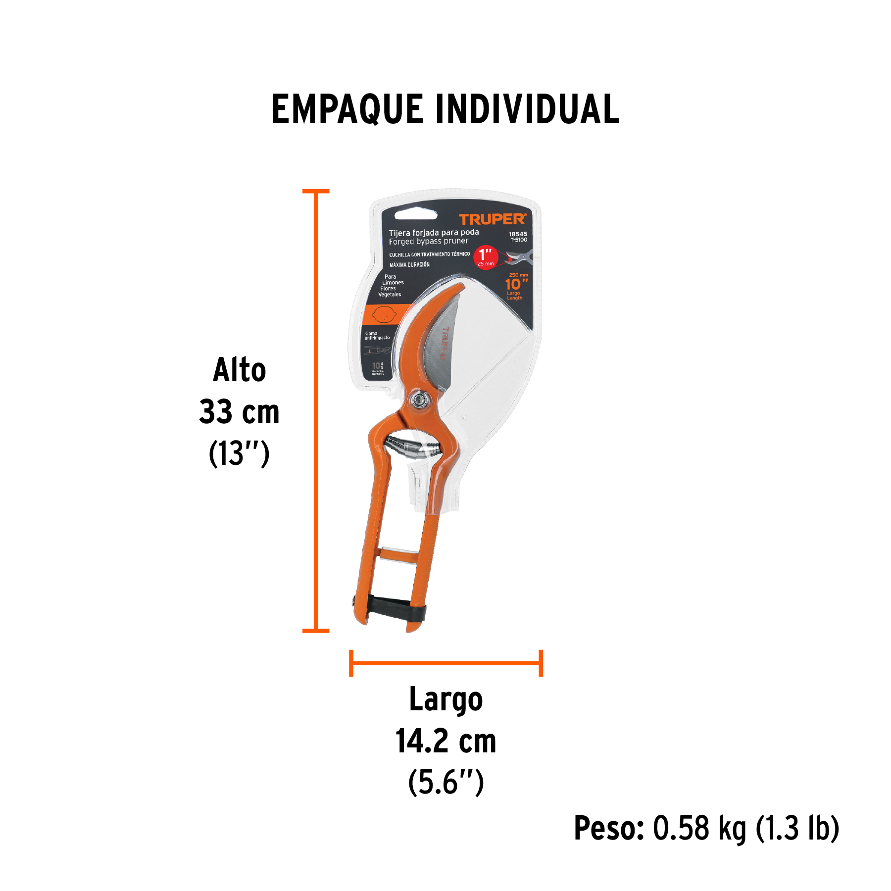 Tijera para poda 10" forjada cuchilla de paso, TRUPER TRUPER