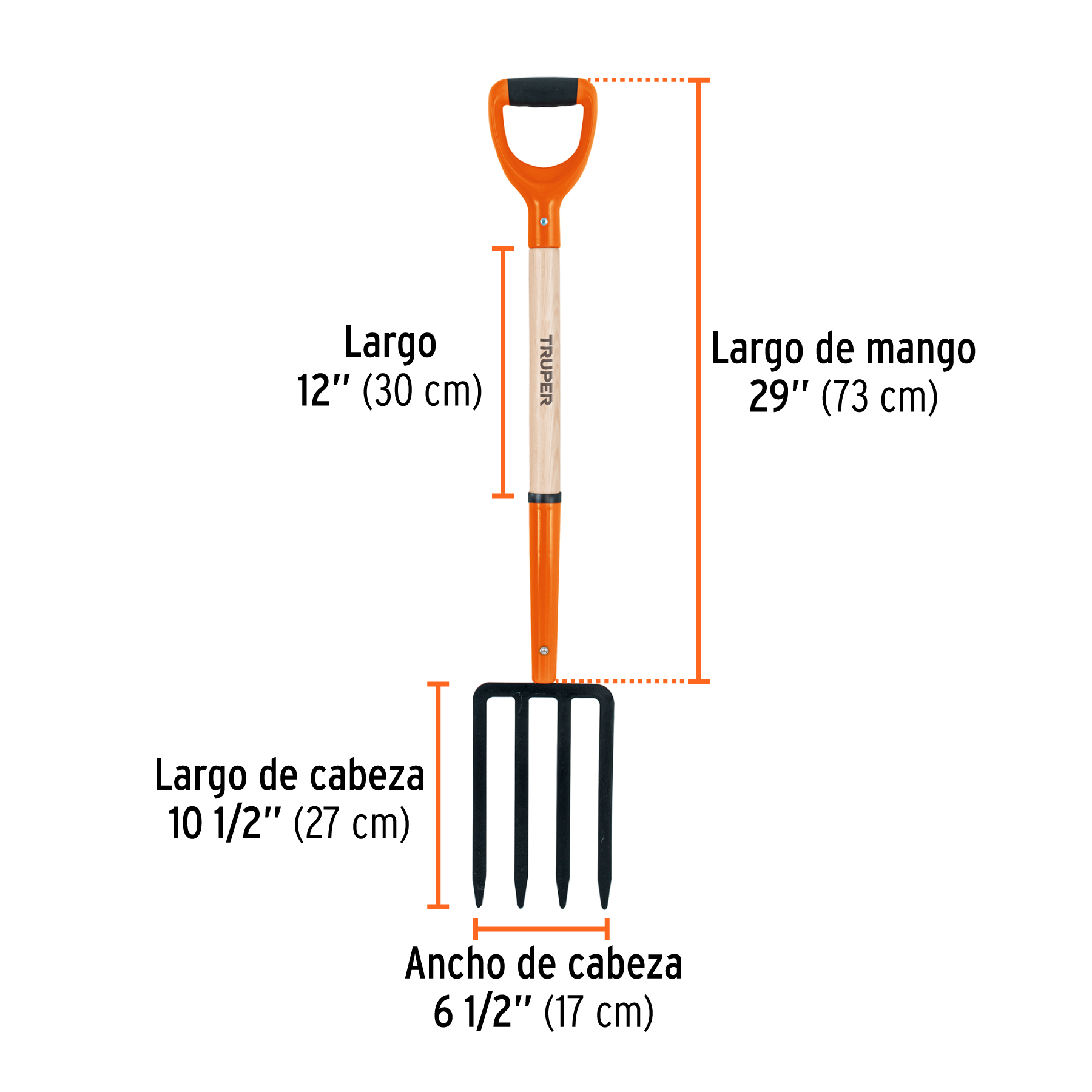 Bieldo para jardín, 4 dientes, mgo 29", puño "Y", TRUPER TRUPER