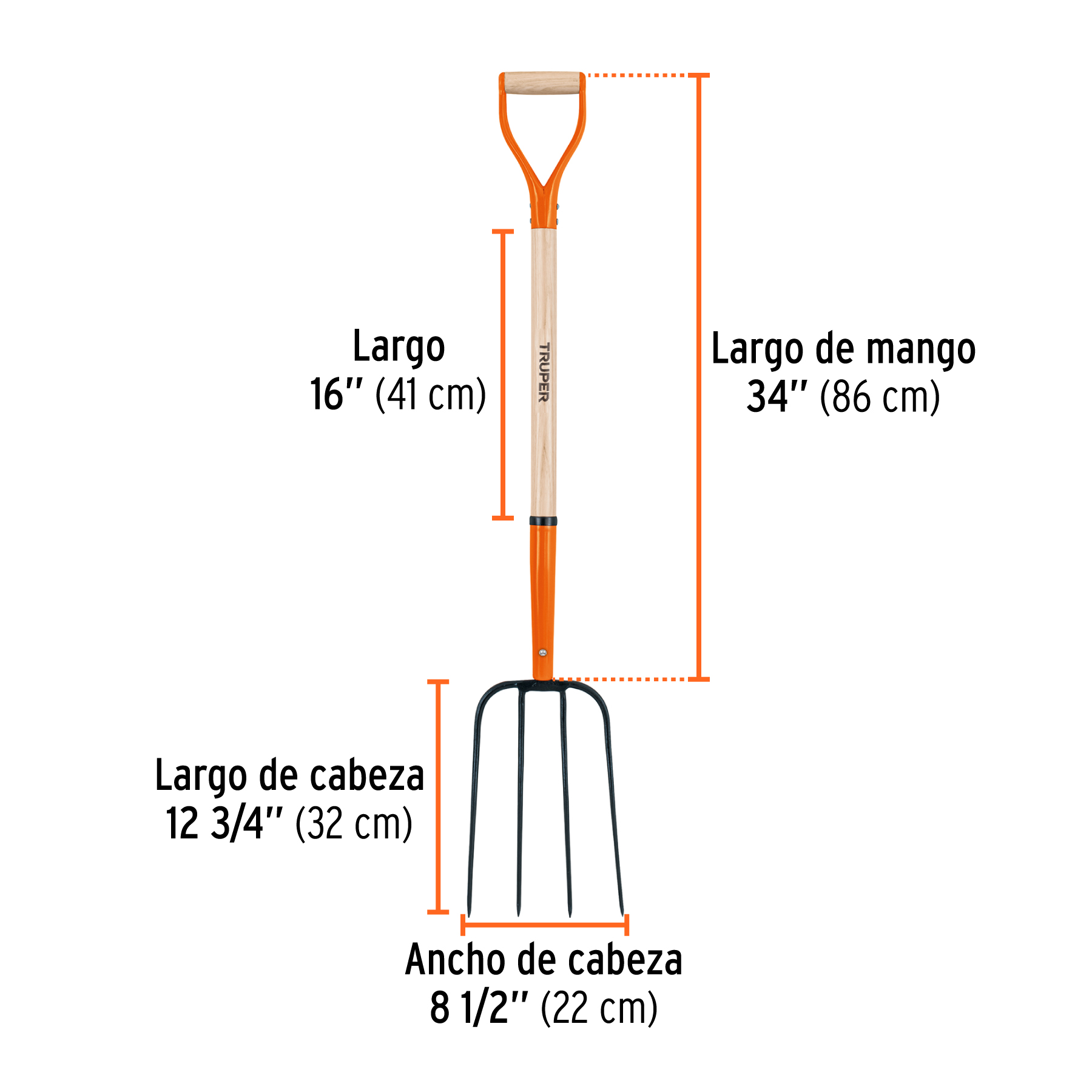 Bieldo para paja, 4 dientes, mango 34", puño "Y", TRUPER TRUPER