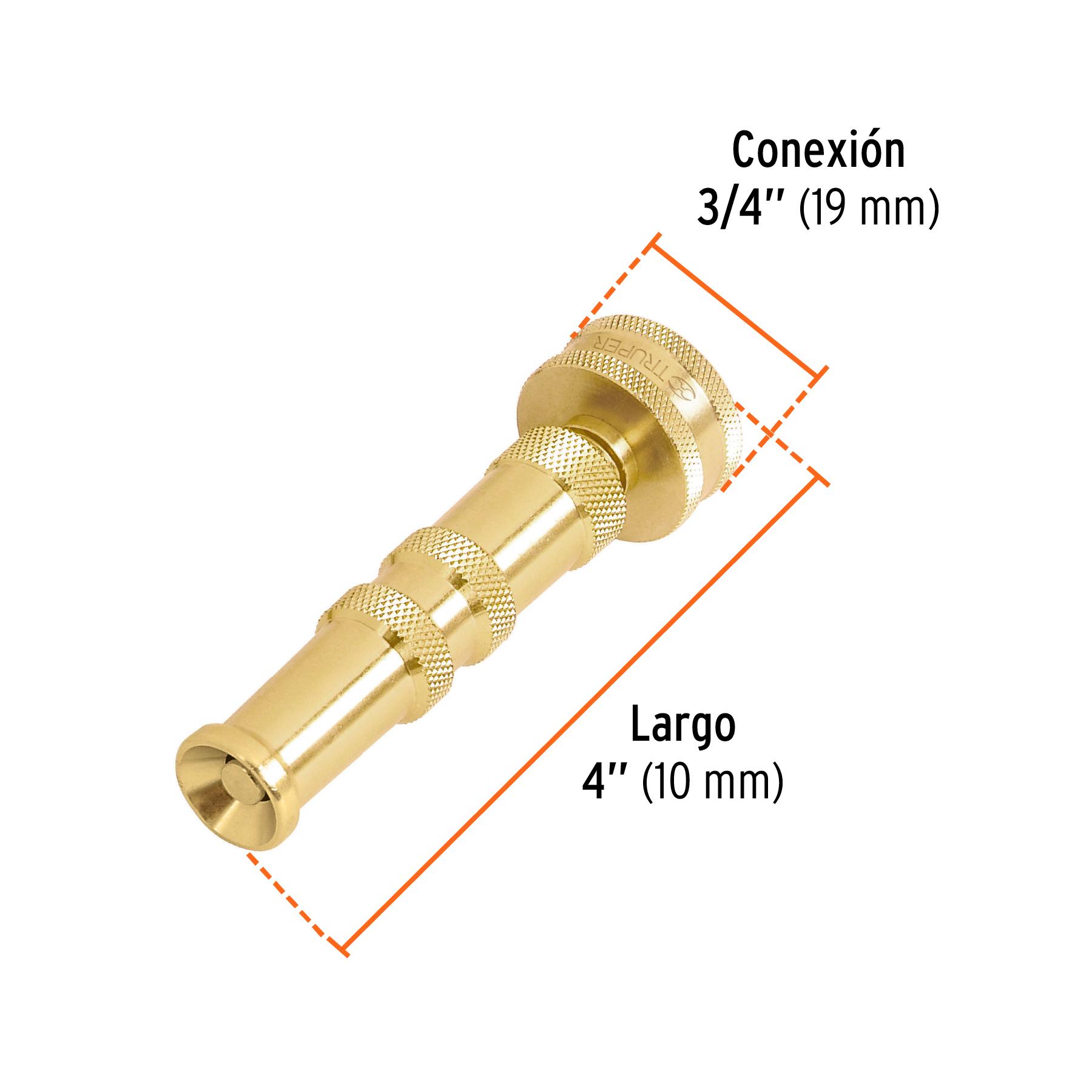 Chiflón 4" de latón maquinado para manguera, TRUPER TRUPER