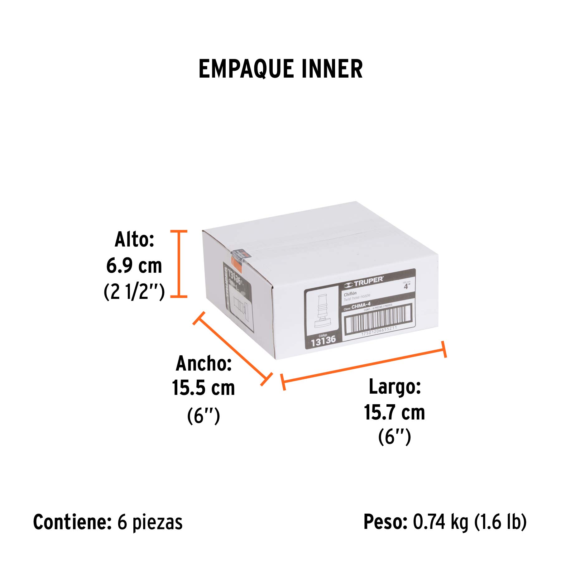 Chiflón 4" de latón maquinado para manguera, TRUPER TRUPER