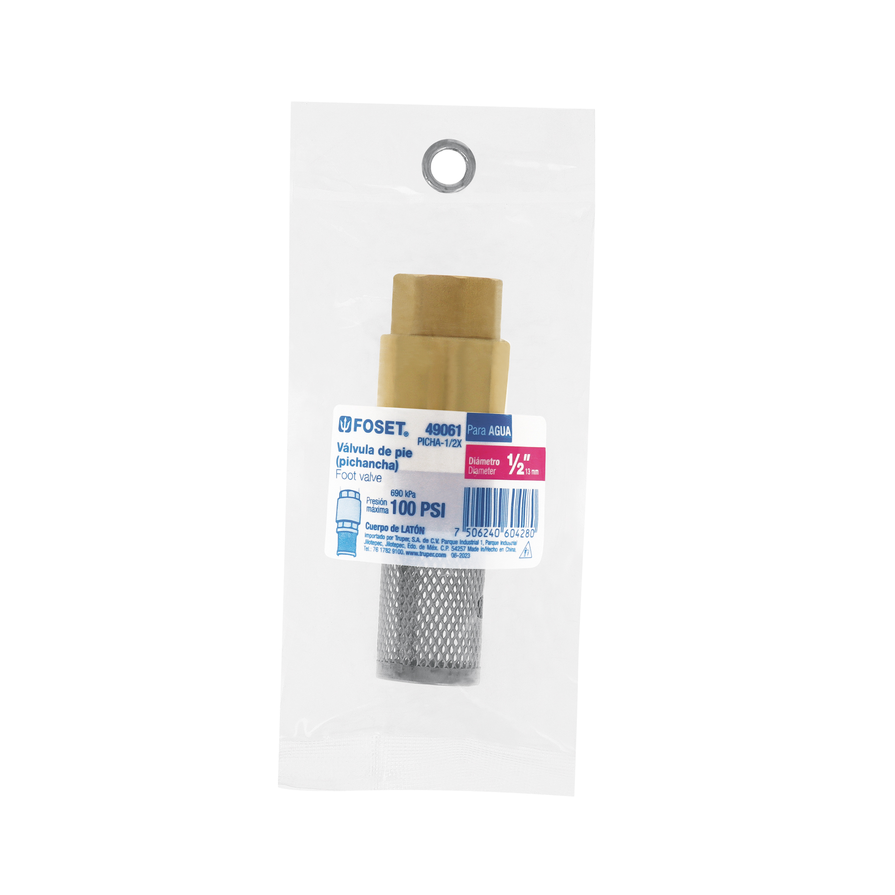 Pichancha tipo check de latón inoxidable 1/2", FOSET TRUPER