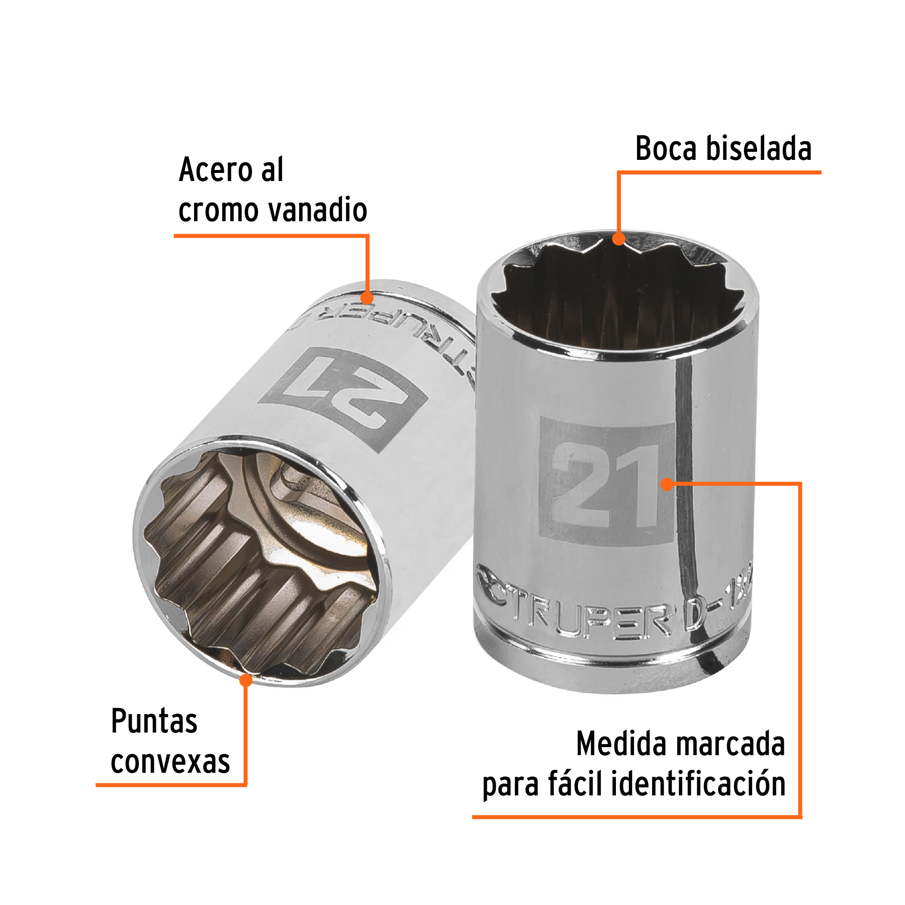 Dado de 21 mm, 12 puntas, cuadro 1/2", TRUPER TRUPER