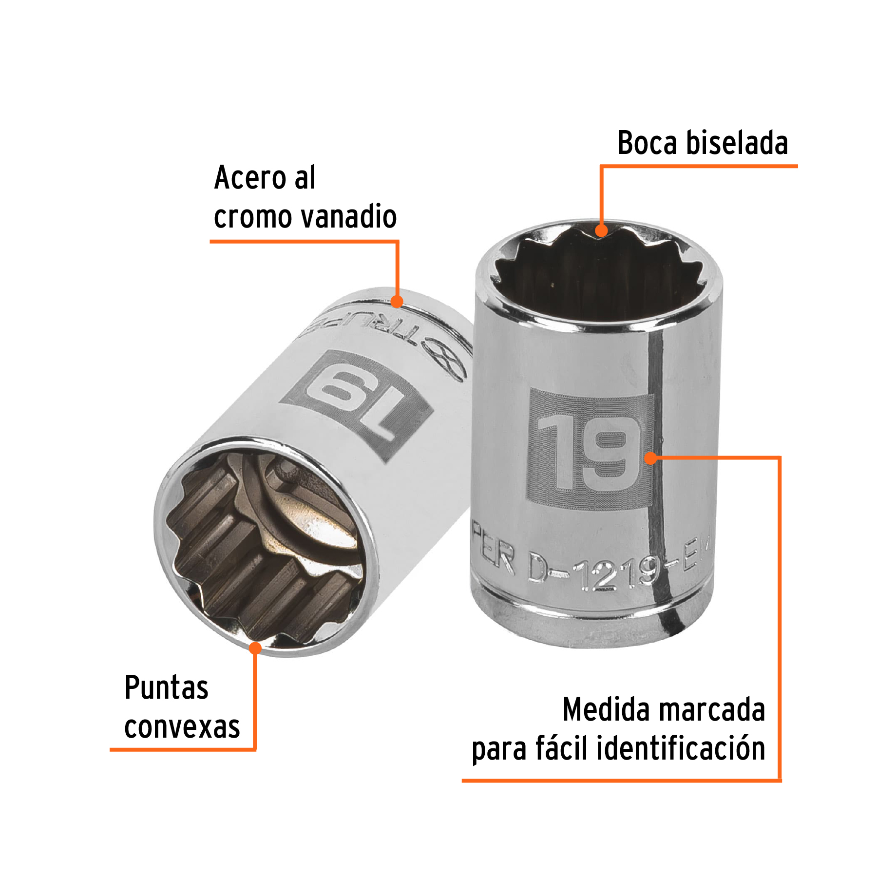 Dado de 19 mm, 12 puntas, cuadro 1/2", TRUPER TRUPER