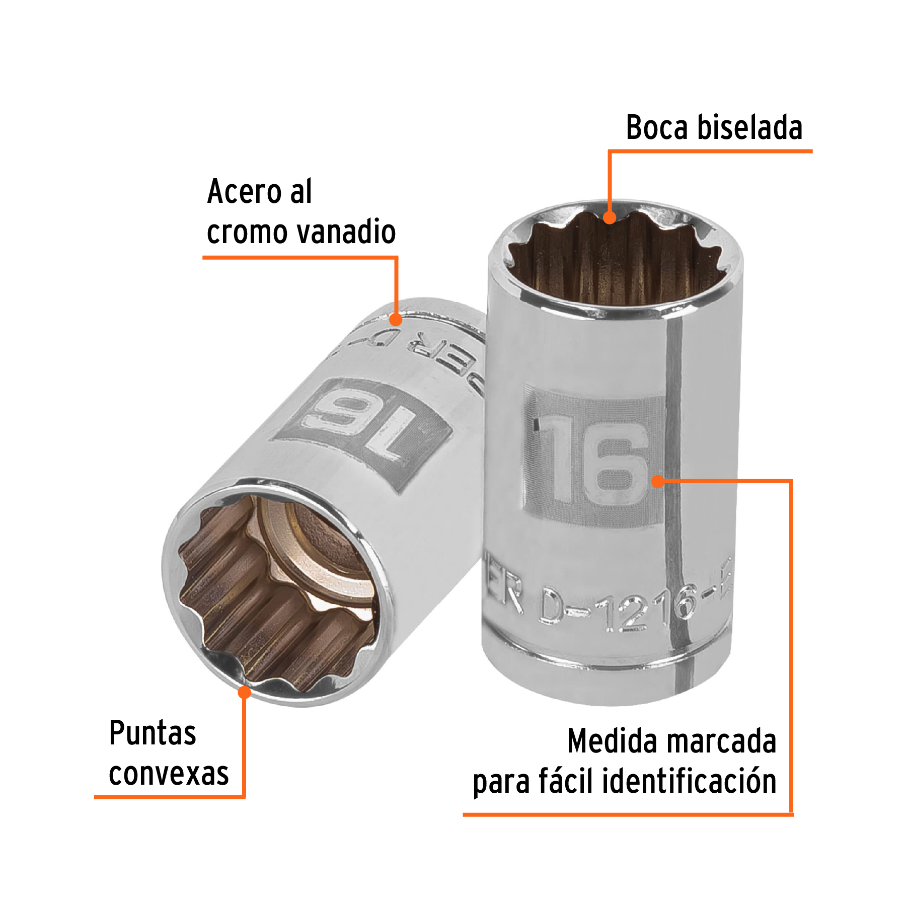 Dado de 16 mm, 12 puntas, cuadro 1/2", TRUPER TRUPER