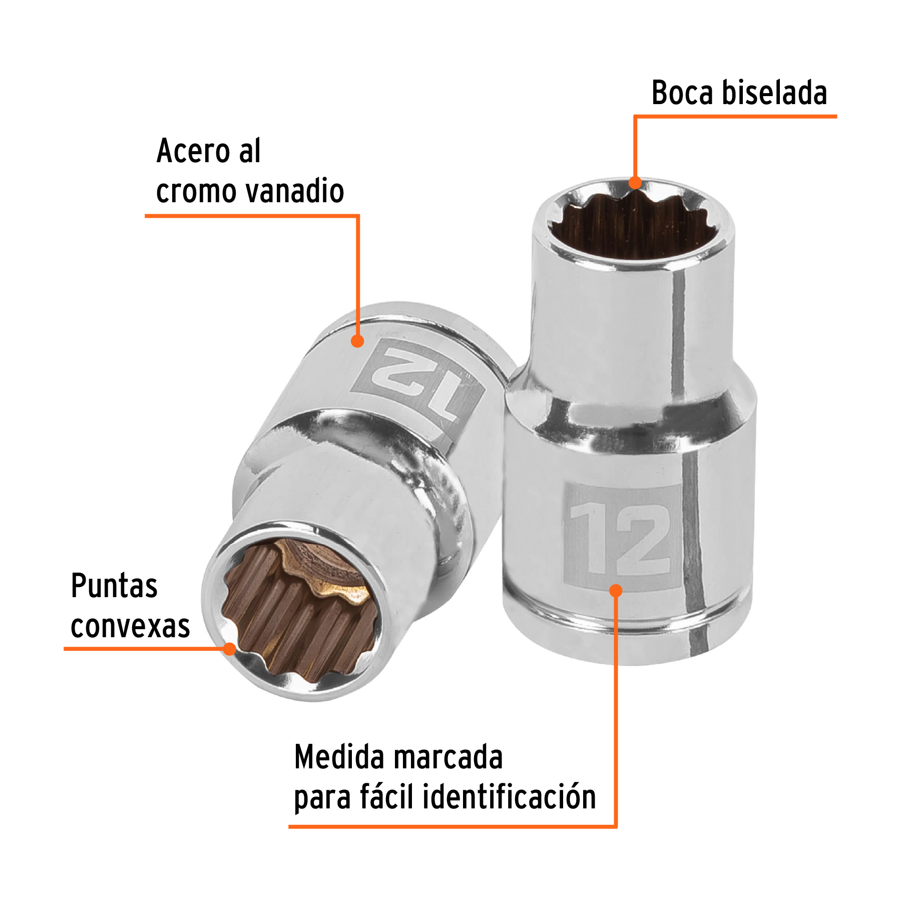 Dado de 12 mm, 12 puntas, cuadro 1/2", TRUPER TRUPER