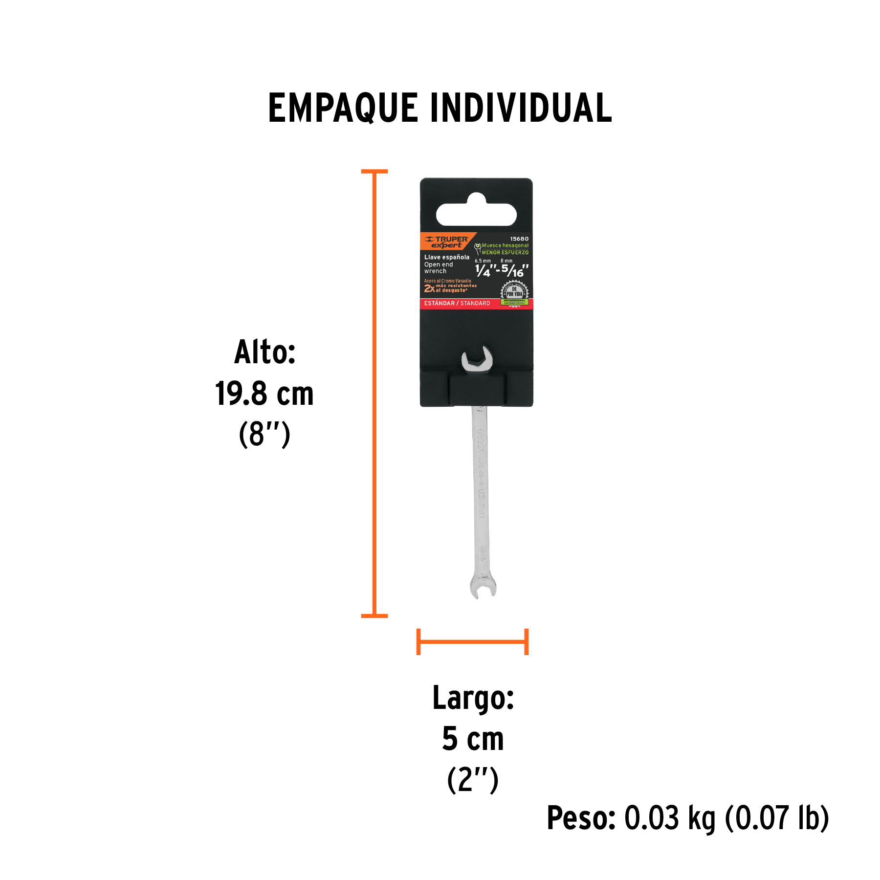 Llave española, 1/4 x 5/16" x 126 mm de largo, TRUPER EXPERT TRUPER