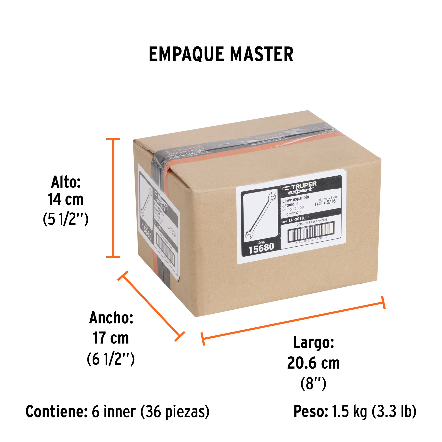 Llave española, 1/4 x 5/16" x 126 mm de largo, TRUPER EXPERT TRUPER