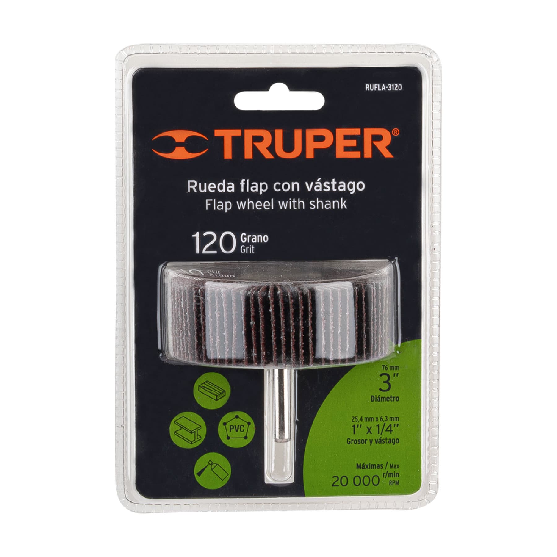 Rueda flap de 3", grano 120, TRUPER TRUPER